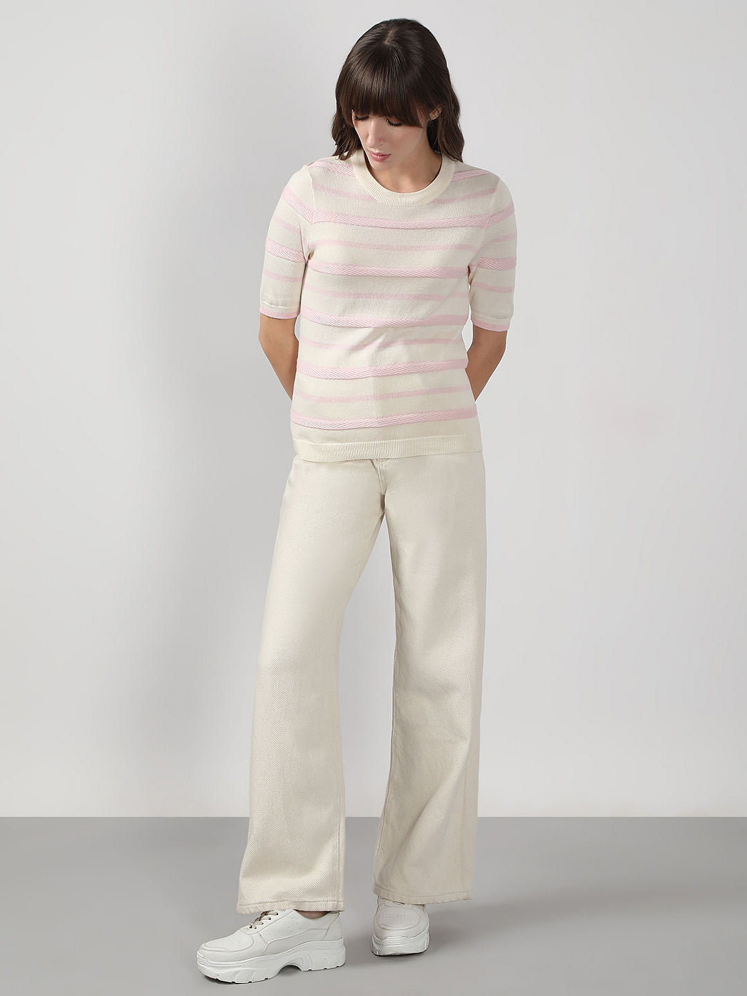 Pink & White Striped Knitted Top