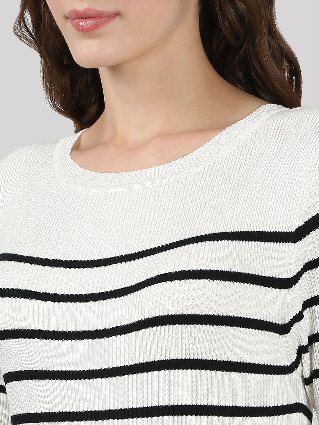 White Striped Ankle Length Dress