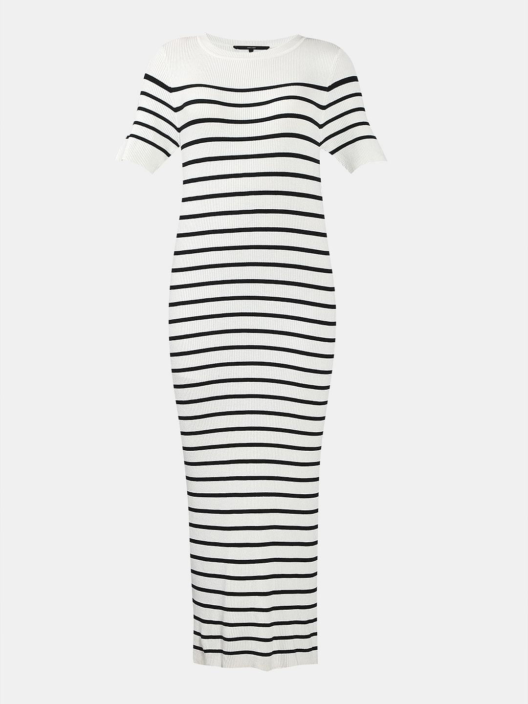 White Striped Ankle Length Dress