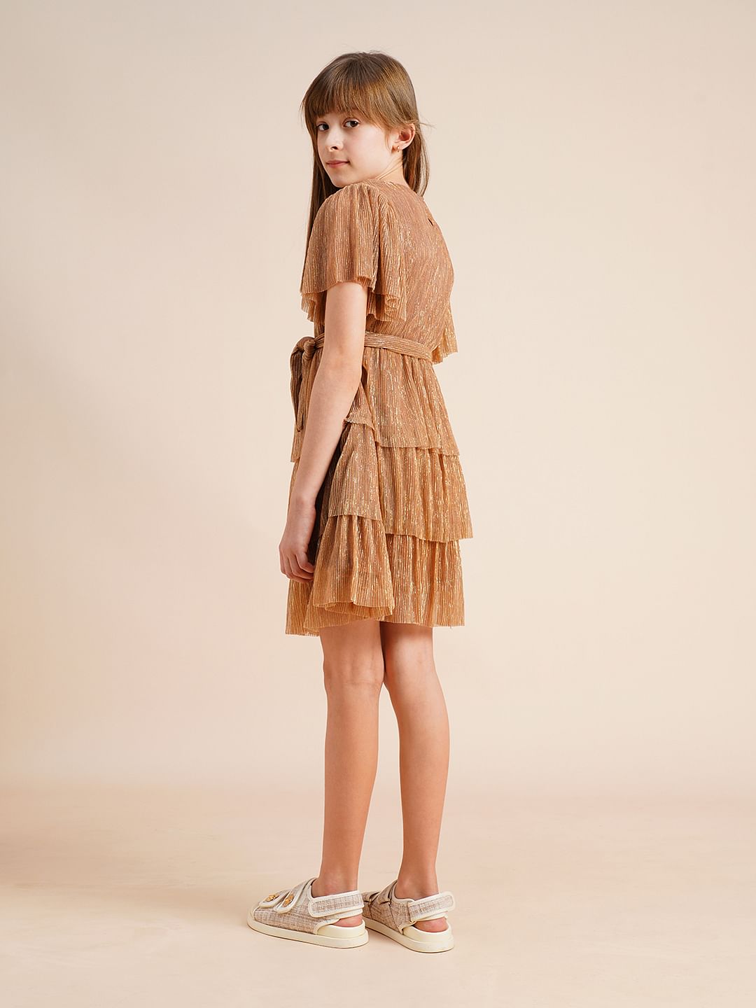 Girls Bronze Shimmer Layered Dress