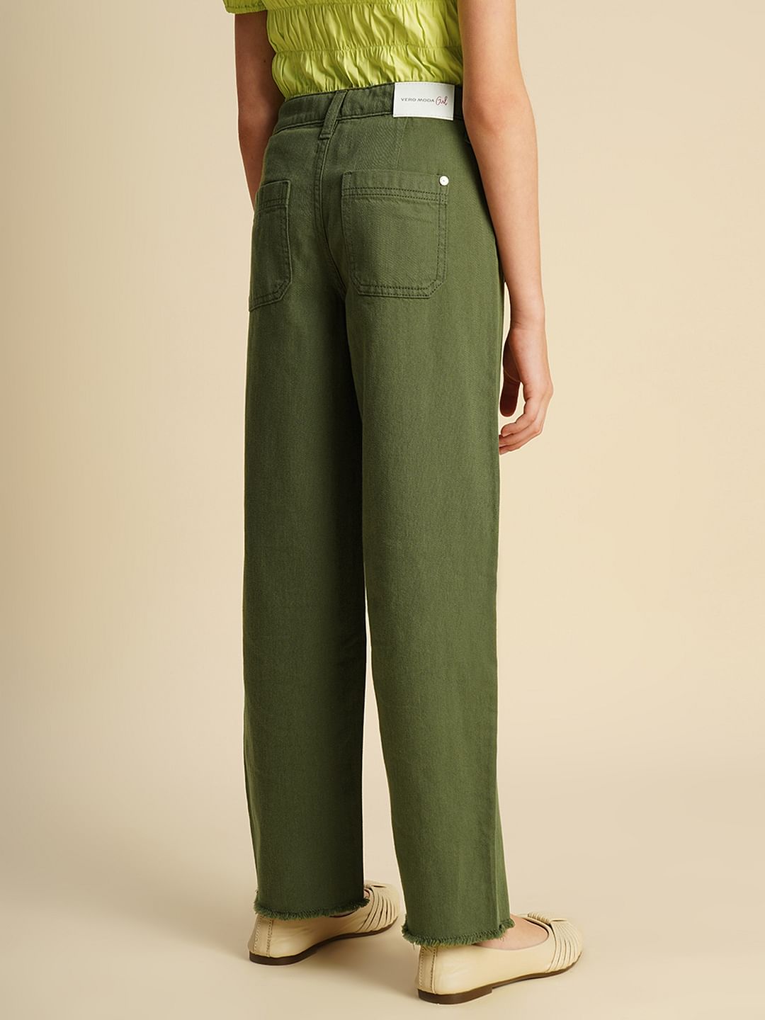 Girls Green Embellished Wide Leg Jeans