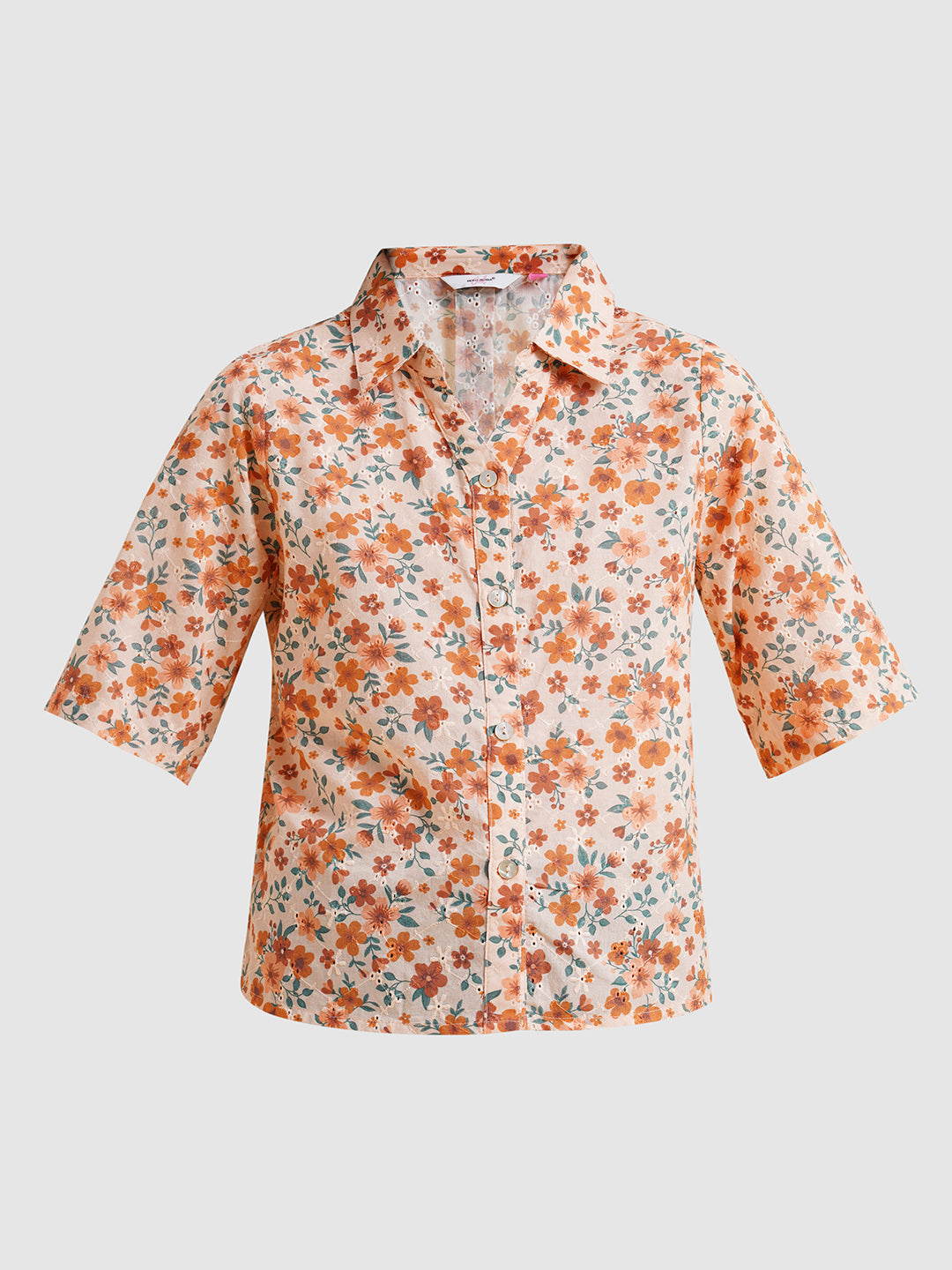 Girls Orange Floral Cotton Shirt