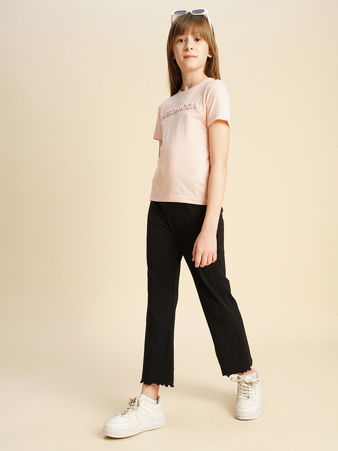 Girls Black Ribbed Bootcut Leggings