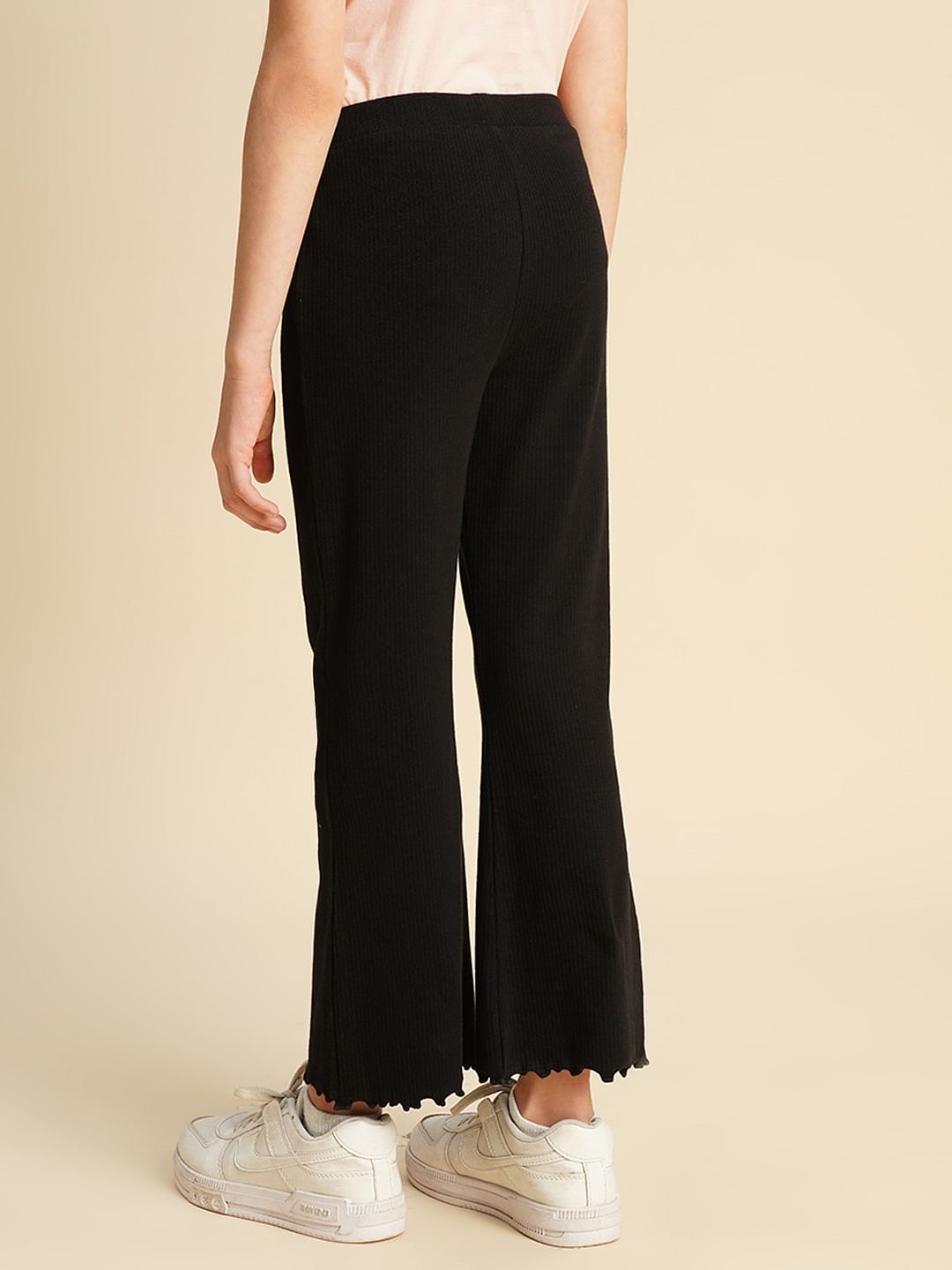 Girls Black Ribbed Bootcut Leggings