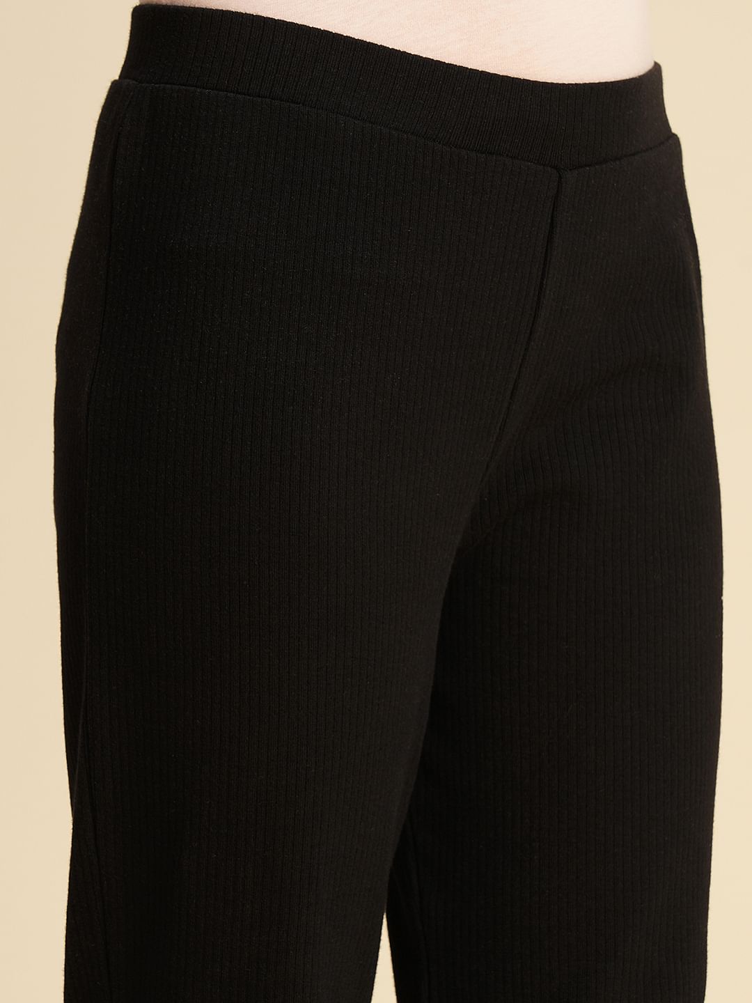 Girls Black Ribbed Bootcut Leggings