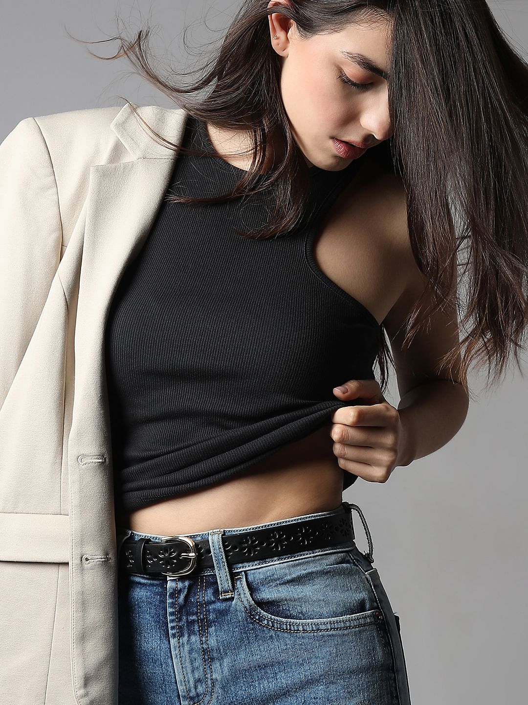 Black Cut-Out Detail Jeans Belt