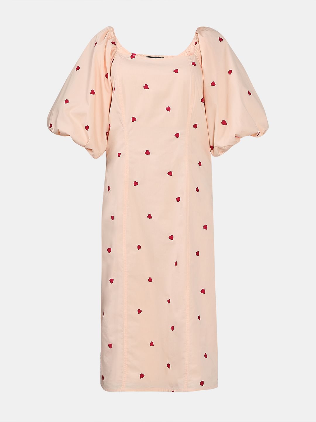 Peach Heart Print Midi Dress