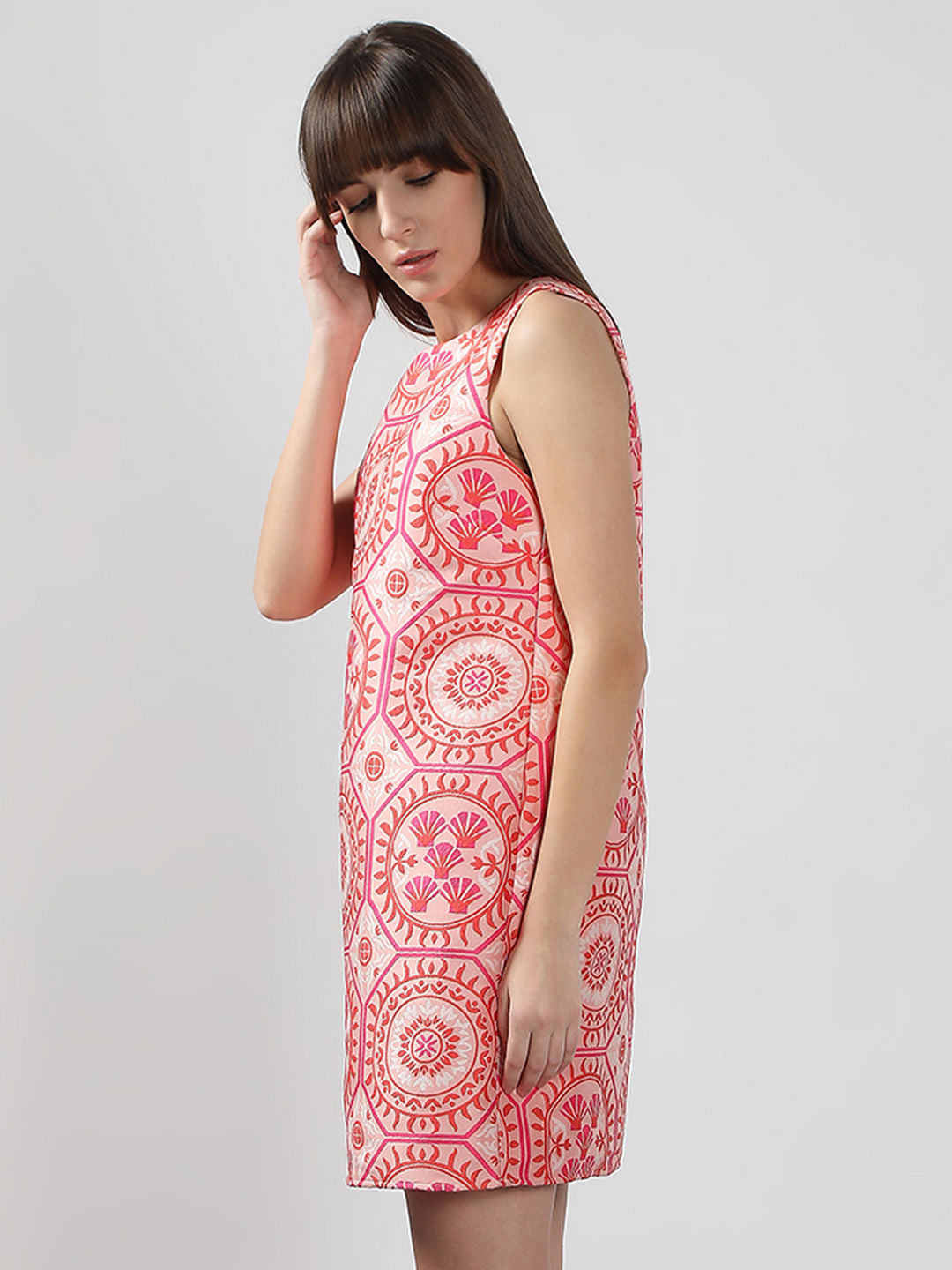 Pink Printed Boxy Fit Mini Dress