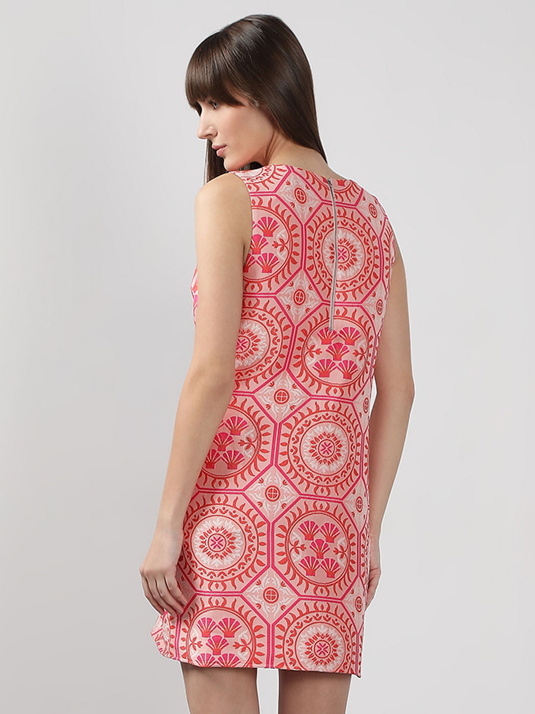 Pink Printed Boxy Fit Mini Dress