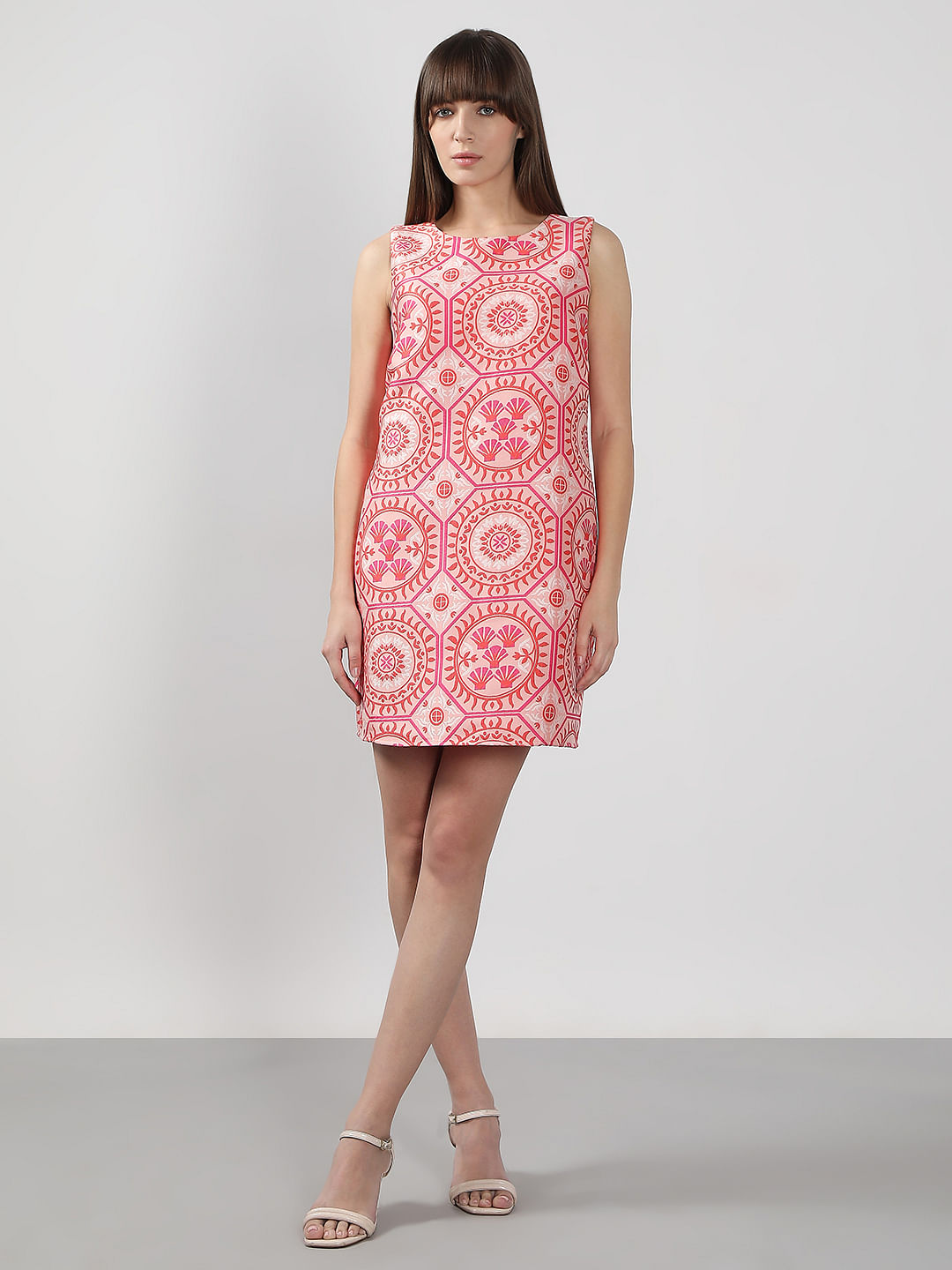 Pink Printed Boxy Fit Mini Dress