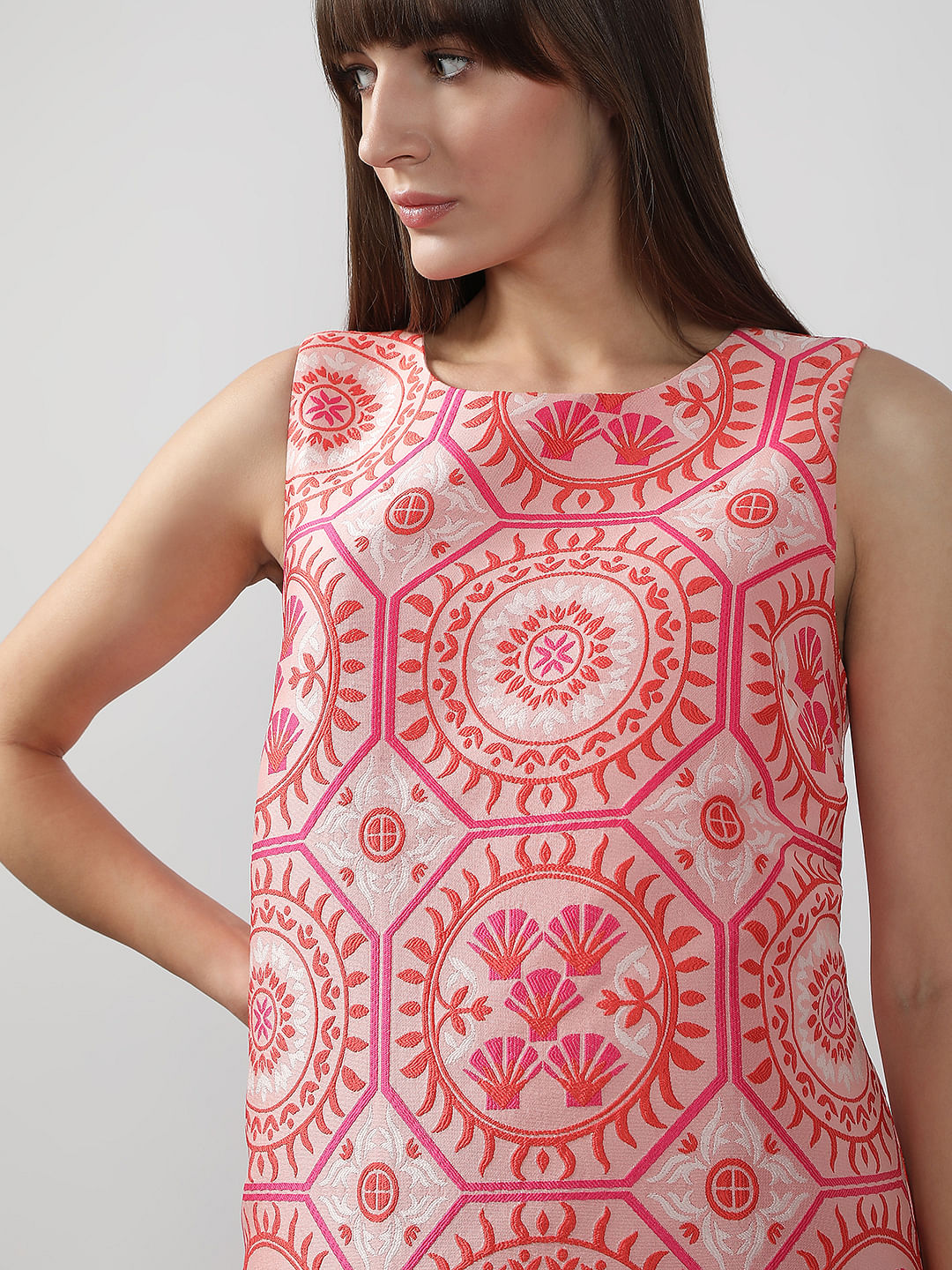 Pink Printed Boxy Fit Mini Dress
