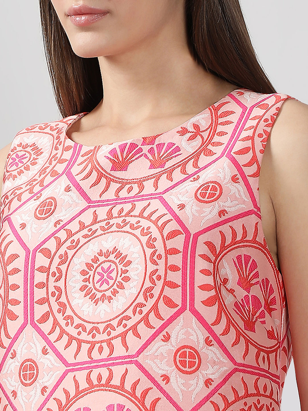 Pink Printed Boxy Fit Mini Dress