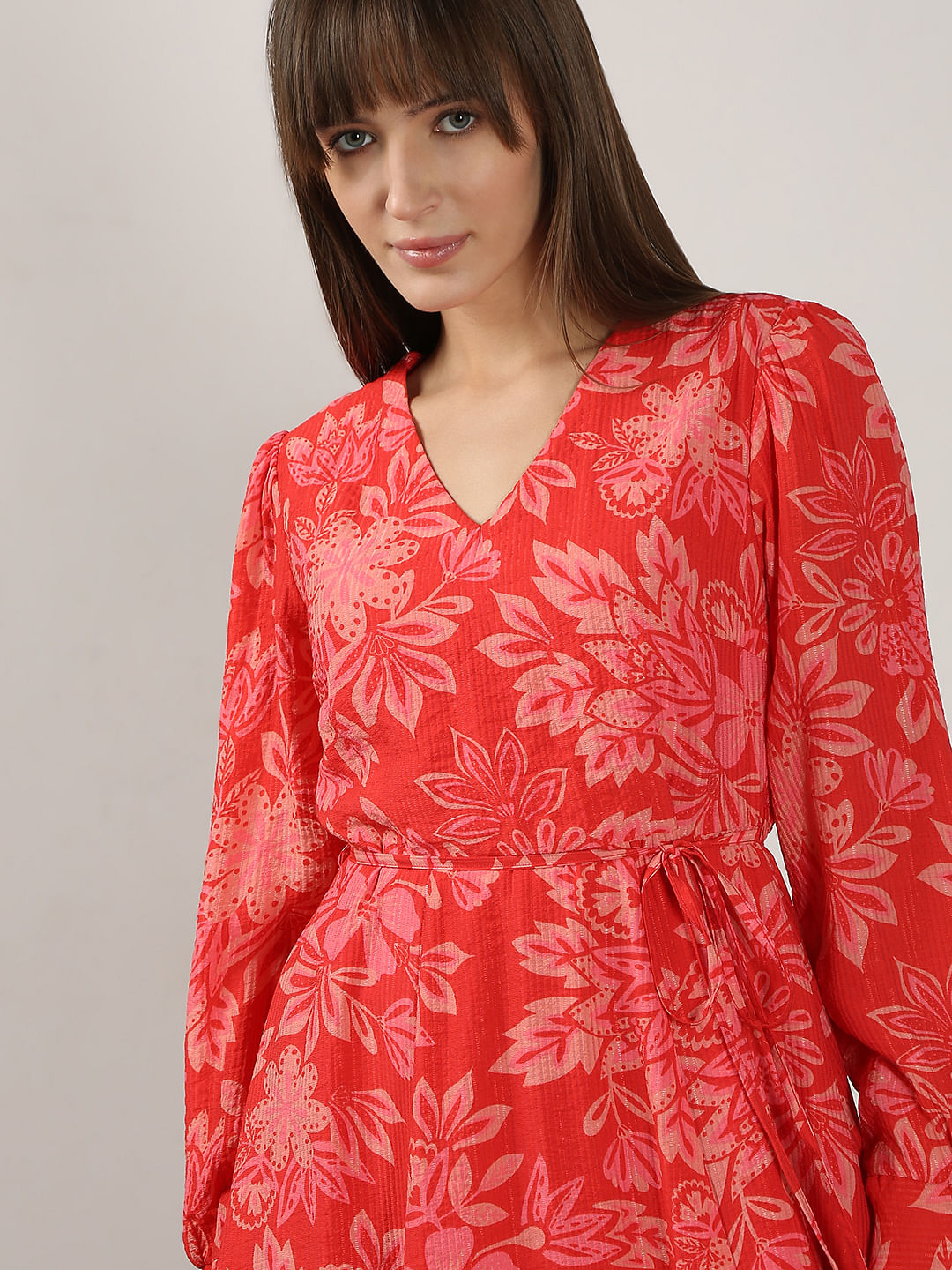 Red Printed Midi Dress