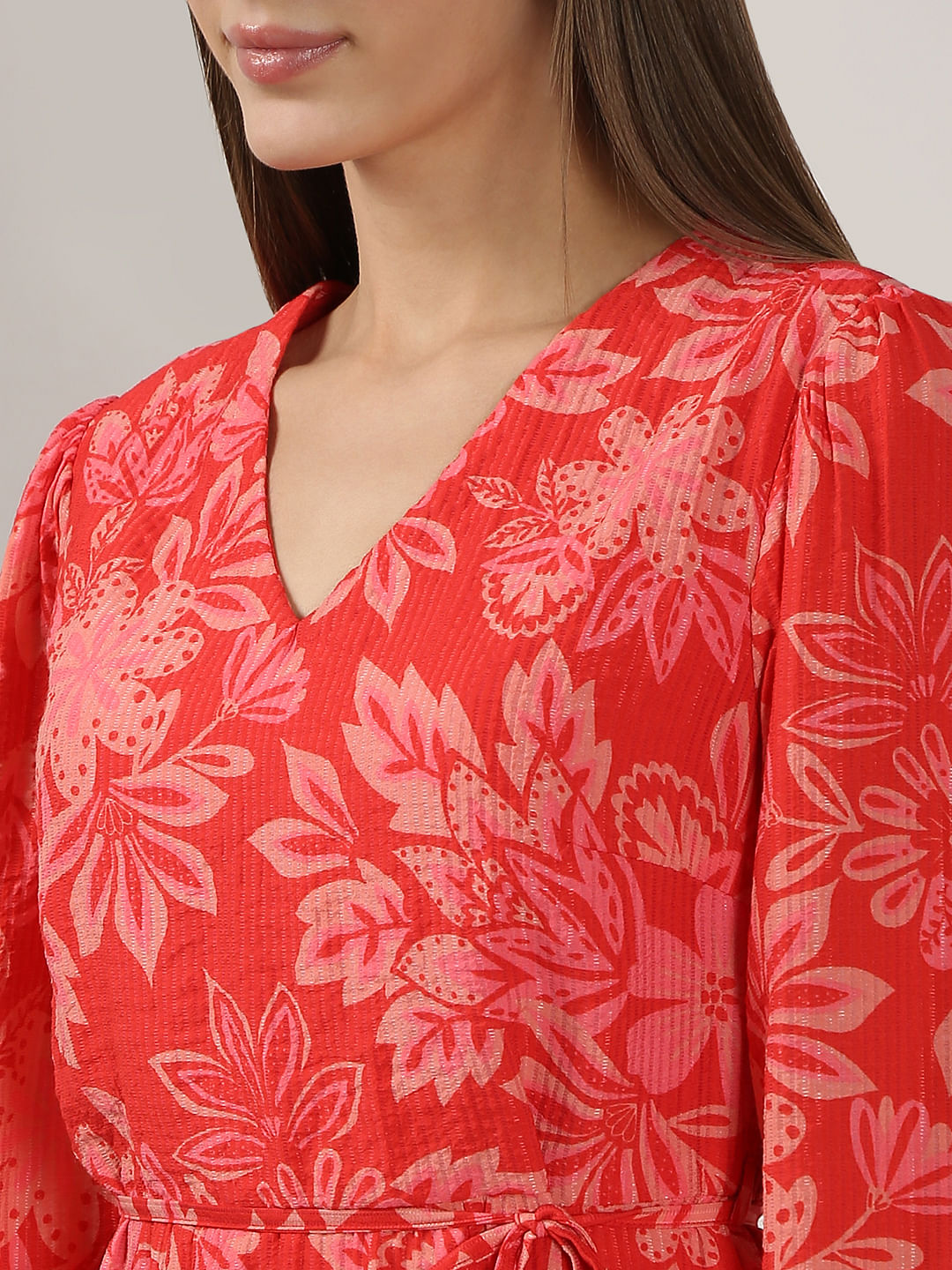 Red Printed Midi Dress