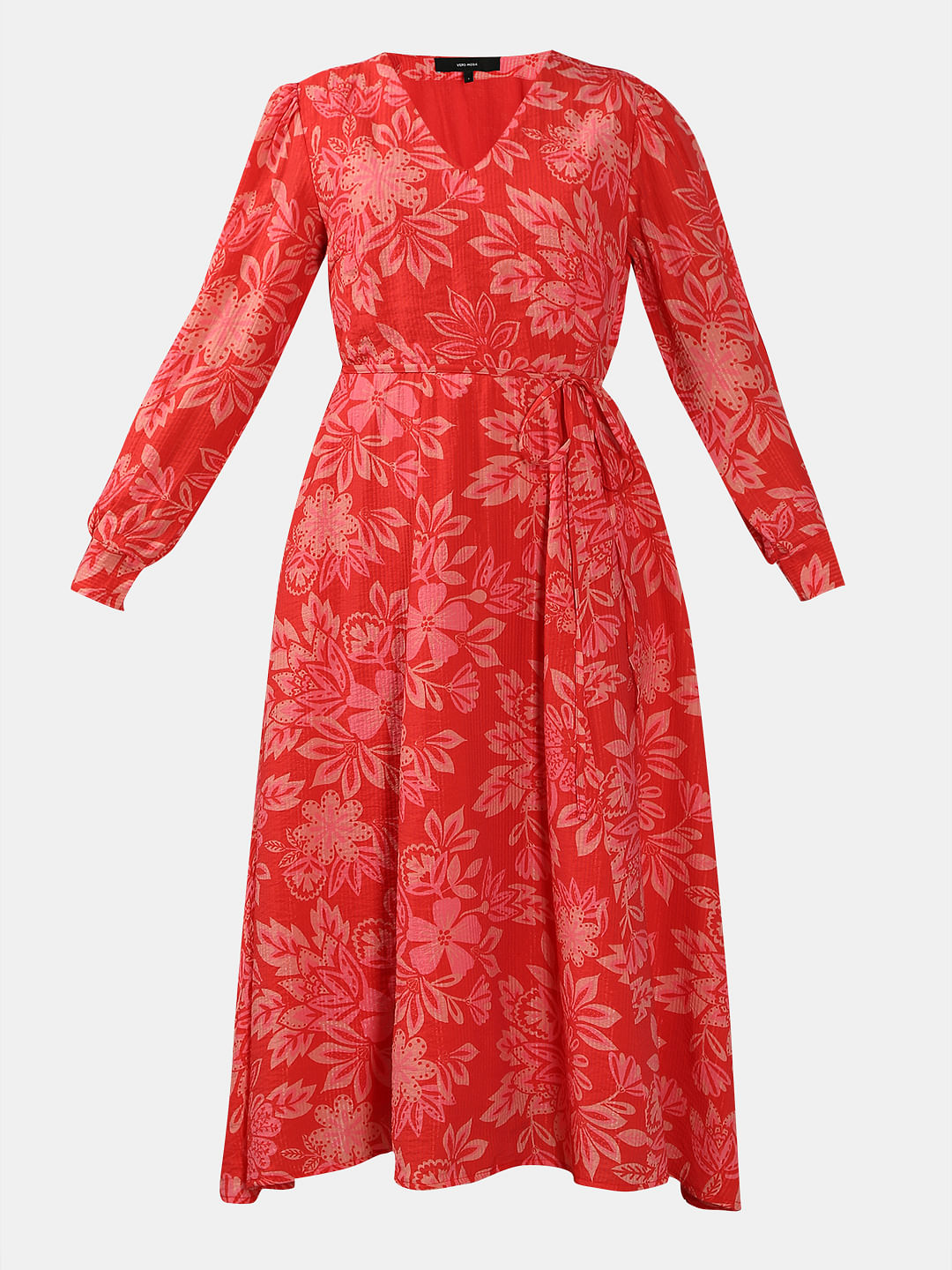 Red Printed Midi Dress