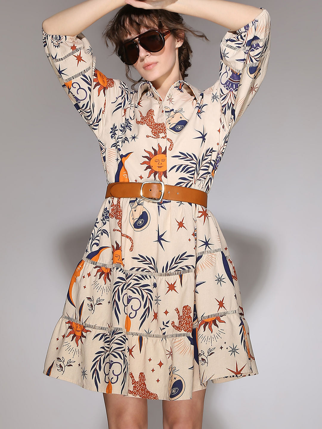 Ecru Printed Shirt Dress