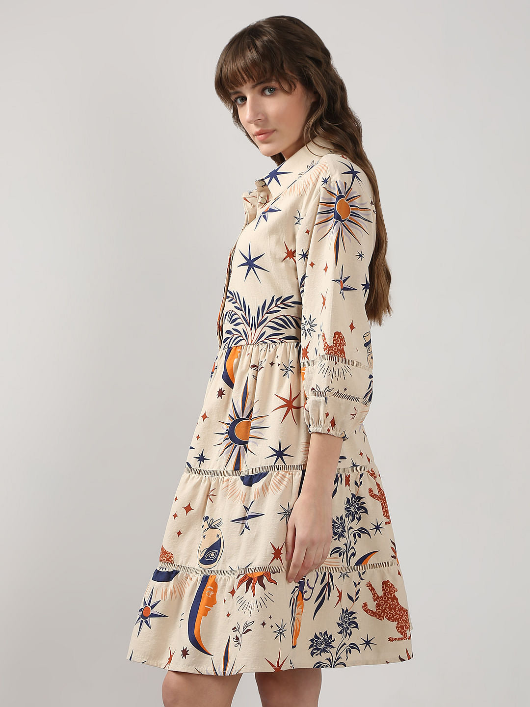 Ecru Printed Shirt Dress