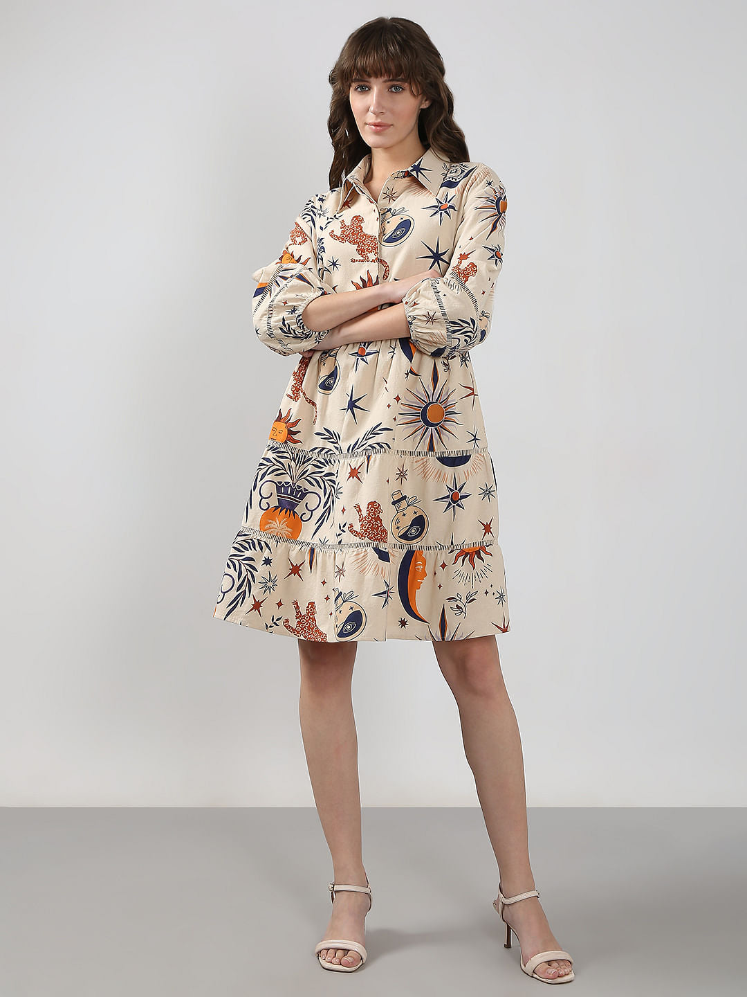 Ecru Printed Shirt Dress