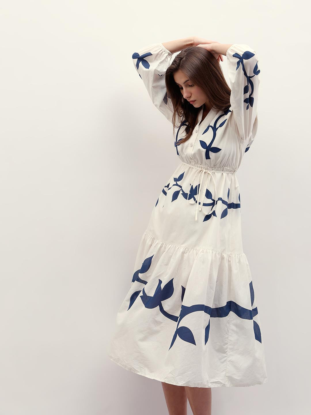 VERO MODA Off-White Floral Cotton Midi Dress