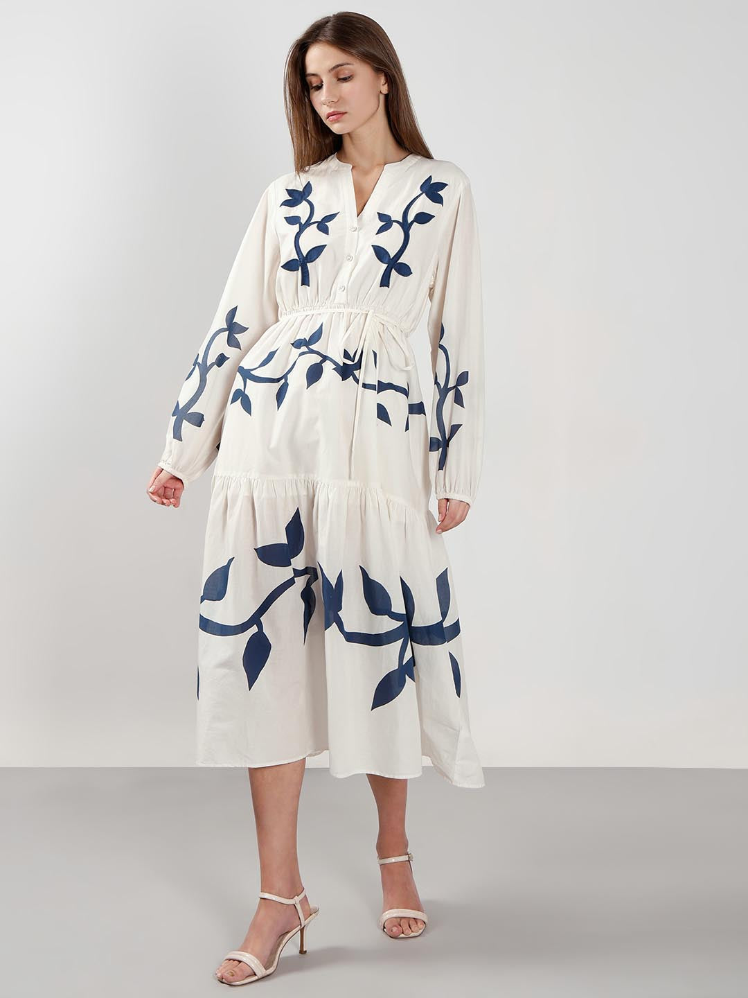 Vero Moda off-White Floral Cotton Midi Dress
