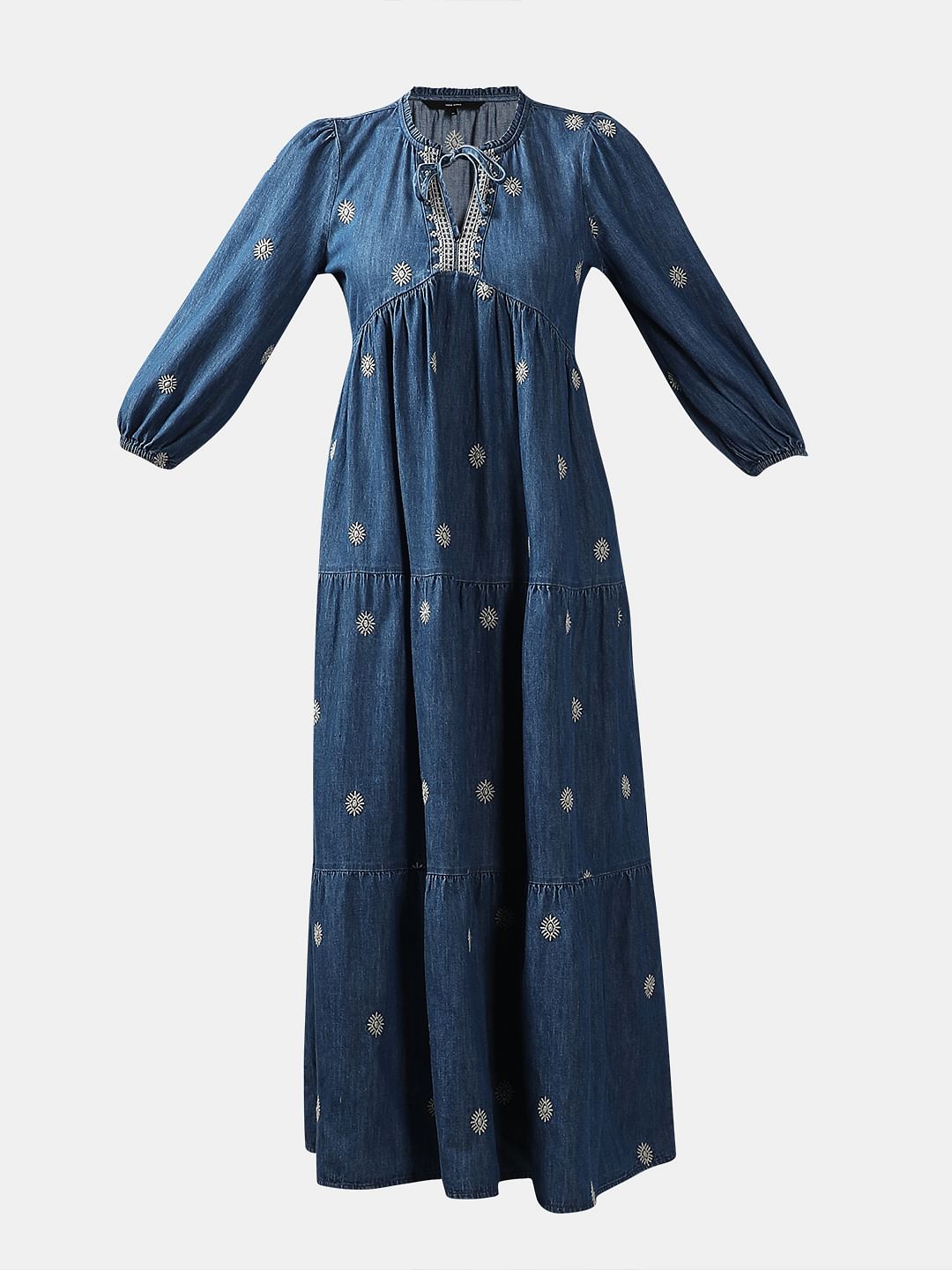 Dark Blue Embroidered Denim Dress