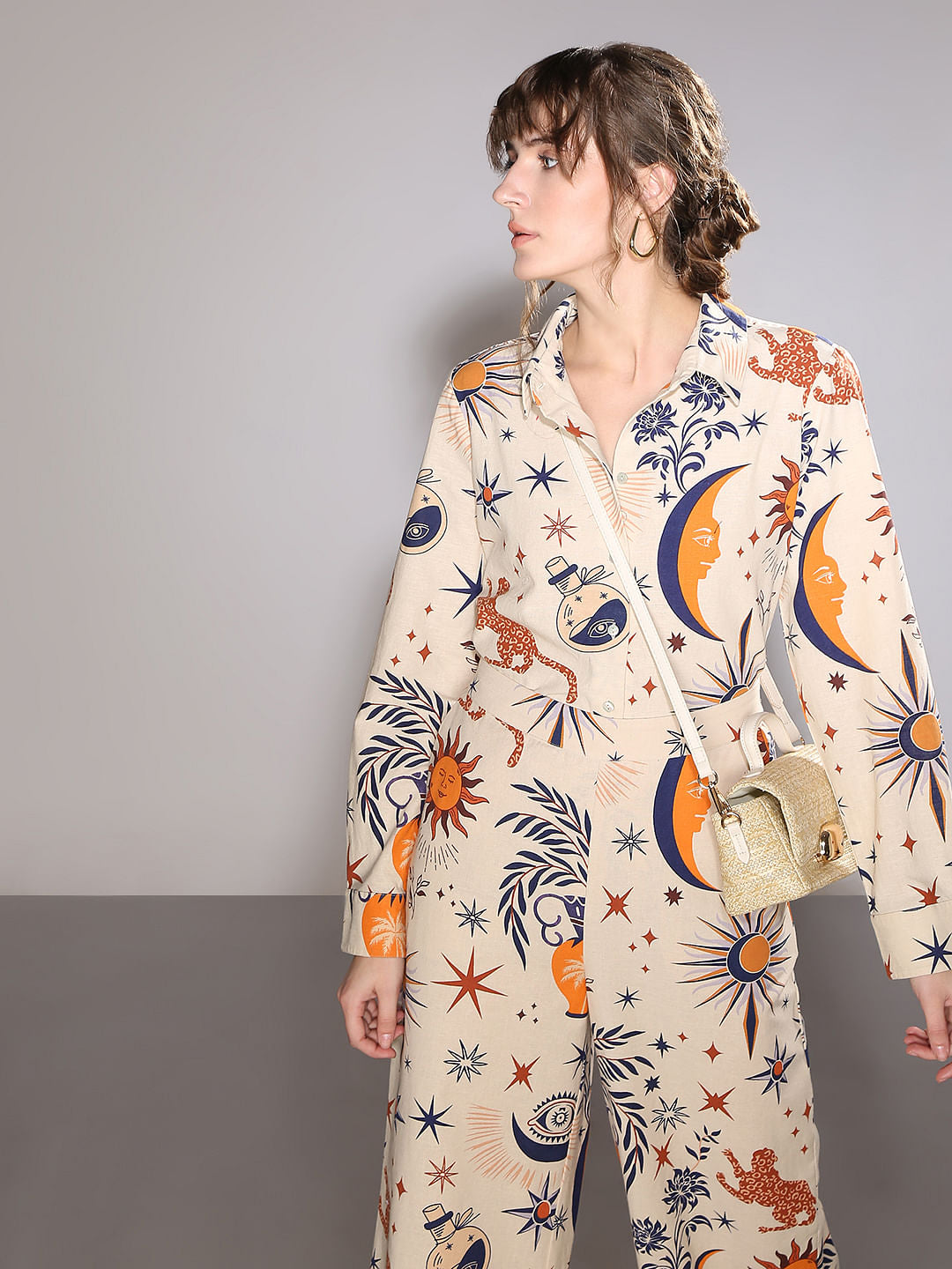 Ecru Printed Co-Ord Set Shirt