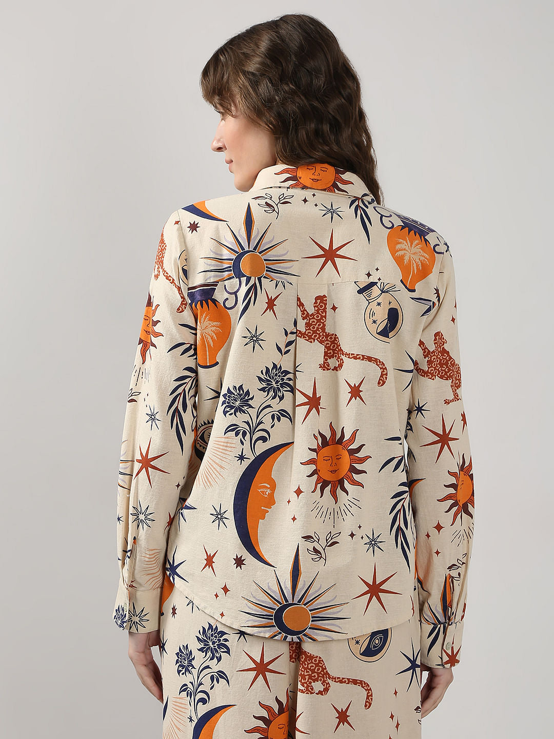 Ecru Printed Co-Ord Set Shirt