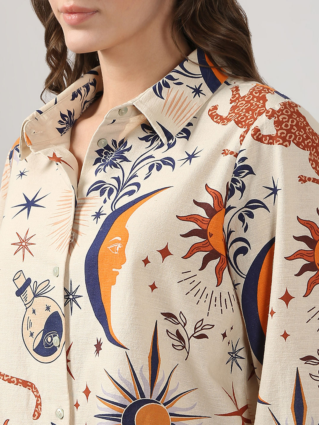 Ecru Printed Co-Ord Set Shirt