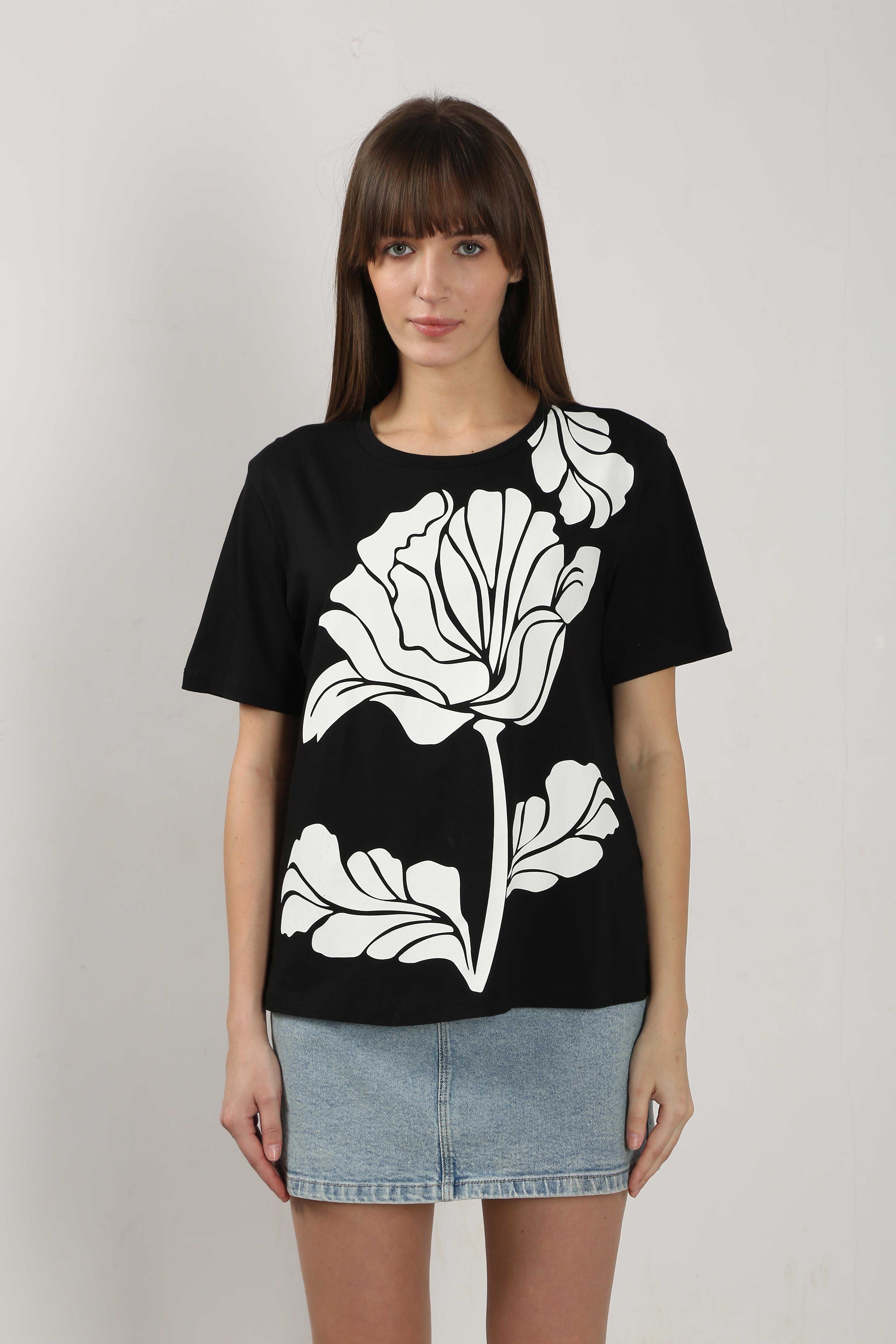 Vero Moda Black Printed Cotton T-Shirt