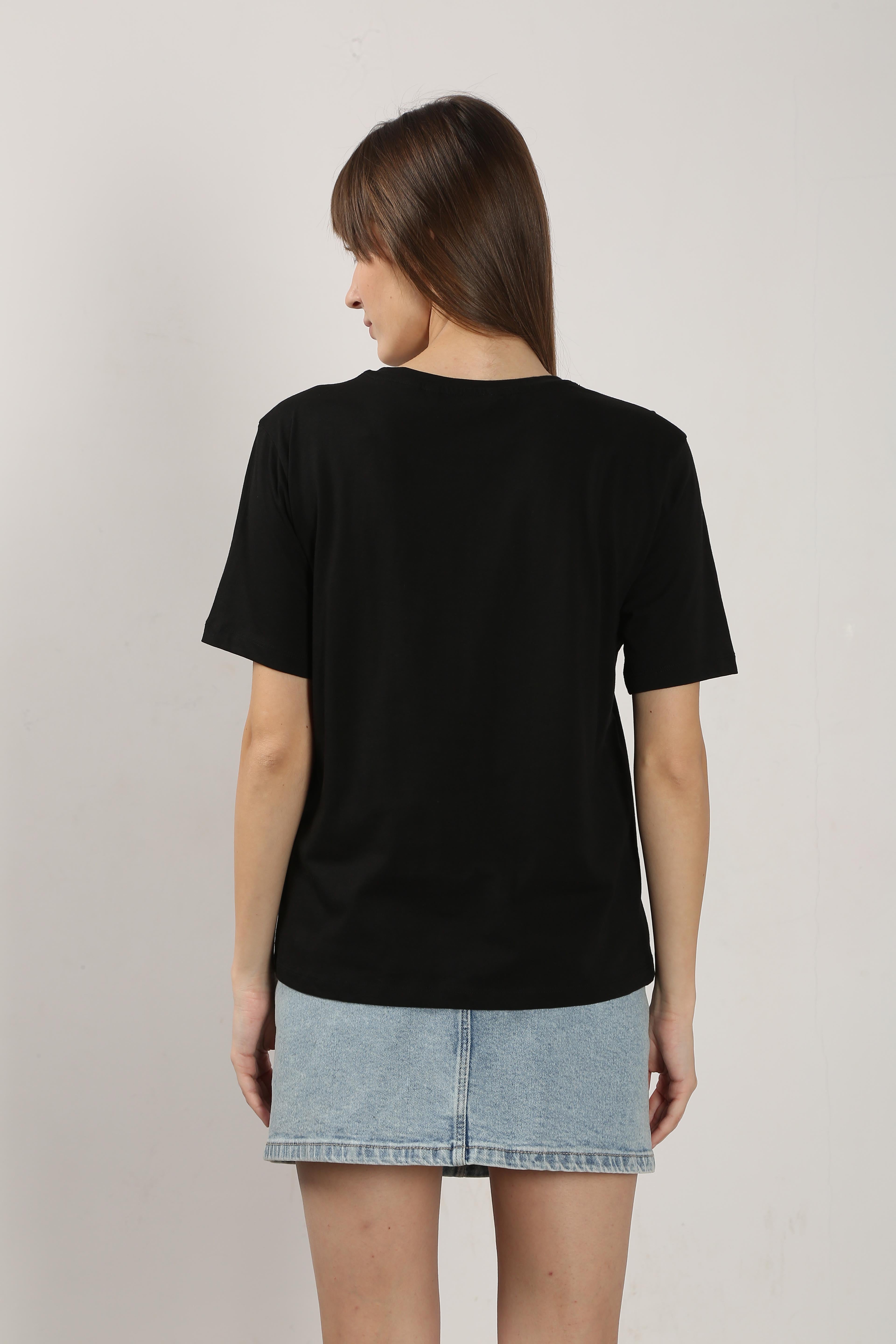 Vero Moda Black Printed Cotton T-Shirt