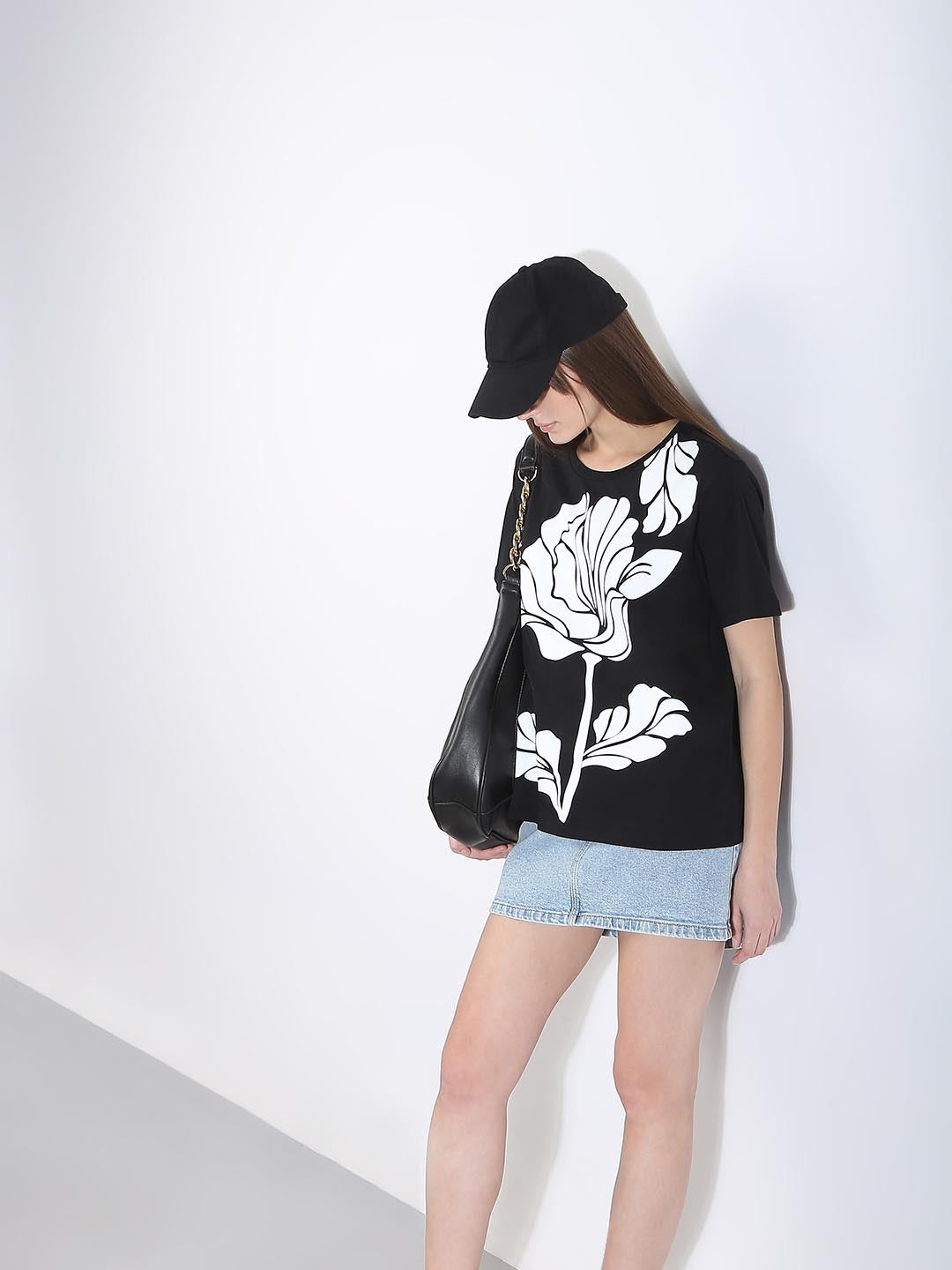 Vero Moda Black Printed Cotton T-Shirt