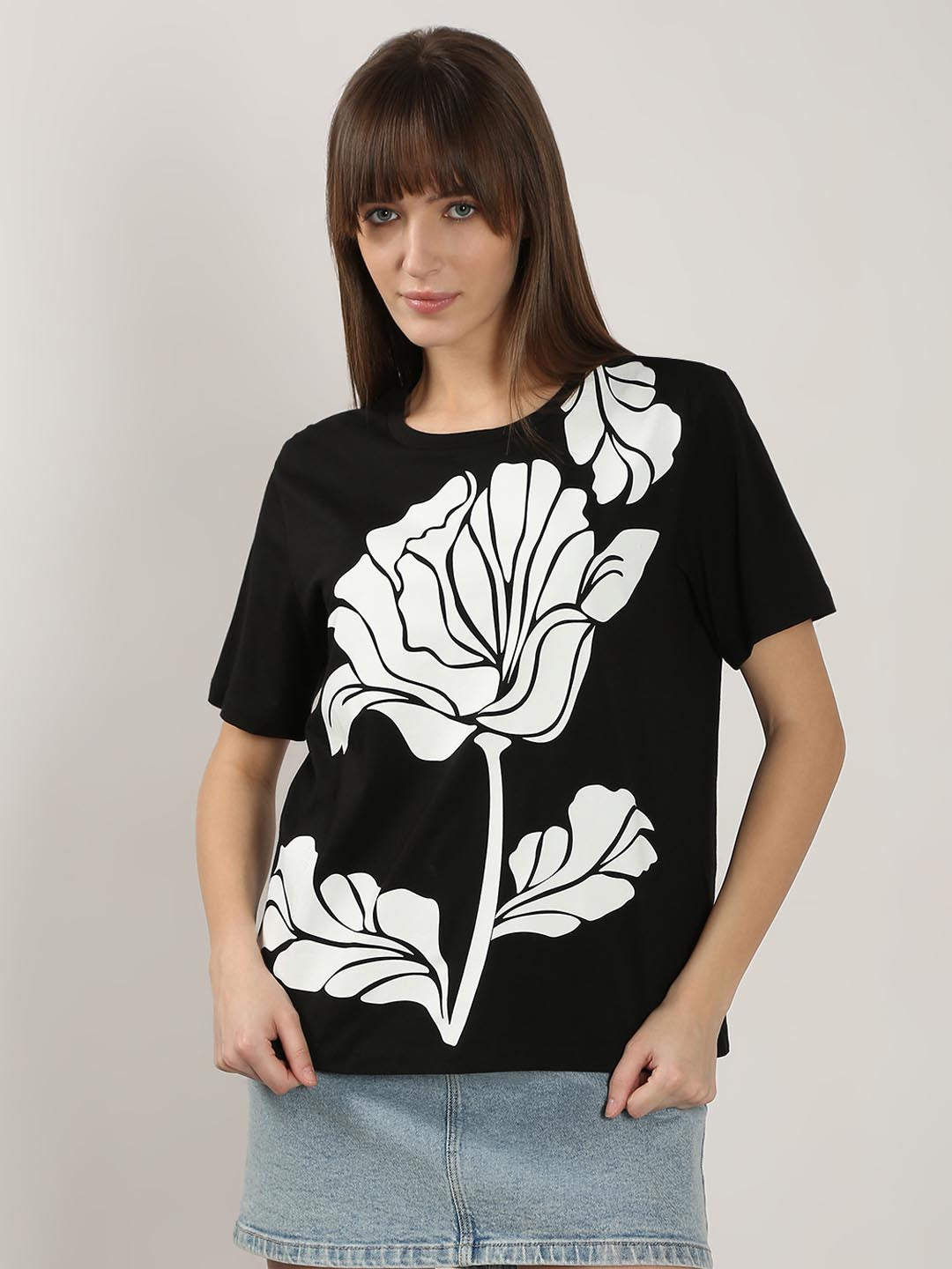 Vero Moda Black Printed Cotton T-Shirt