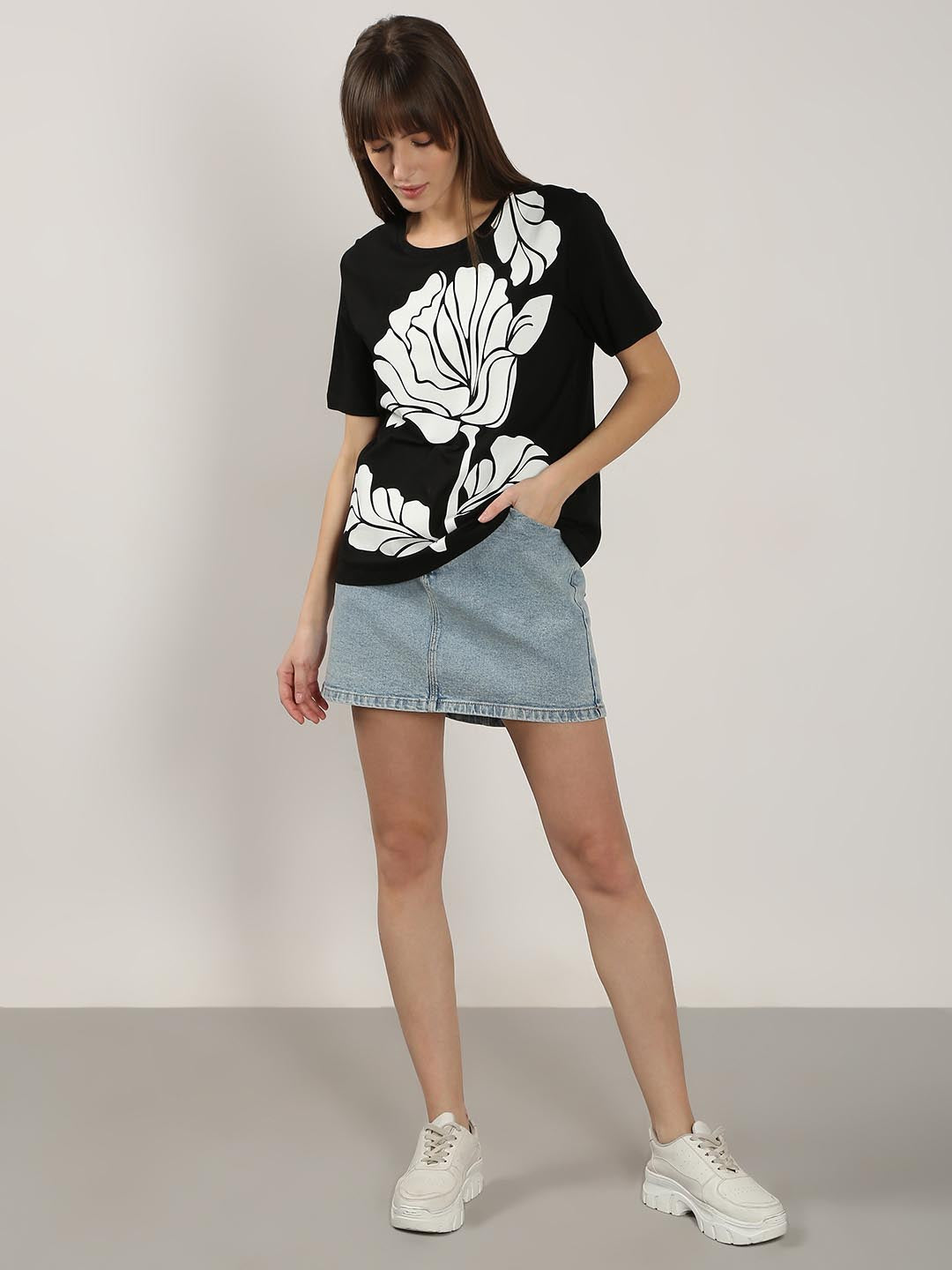 Vero Moda Black Printed Cotton T-Shirt