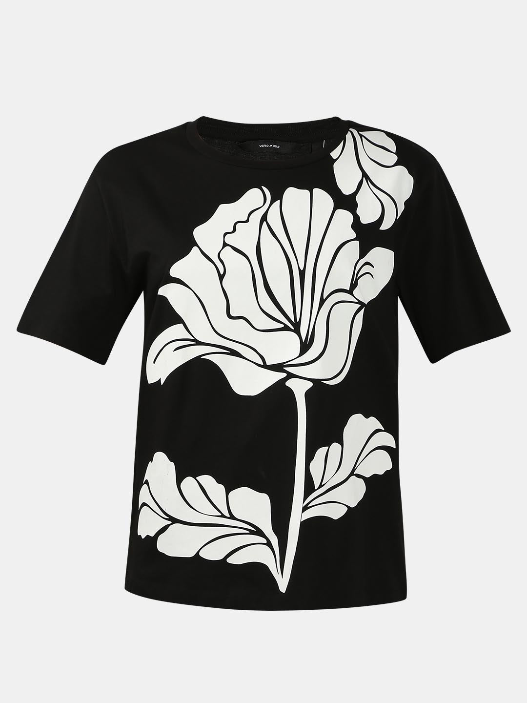 Vero Moda Black Printed Cotton T-Shirt