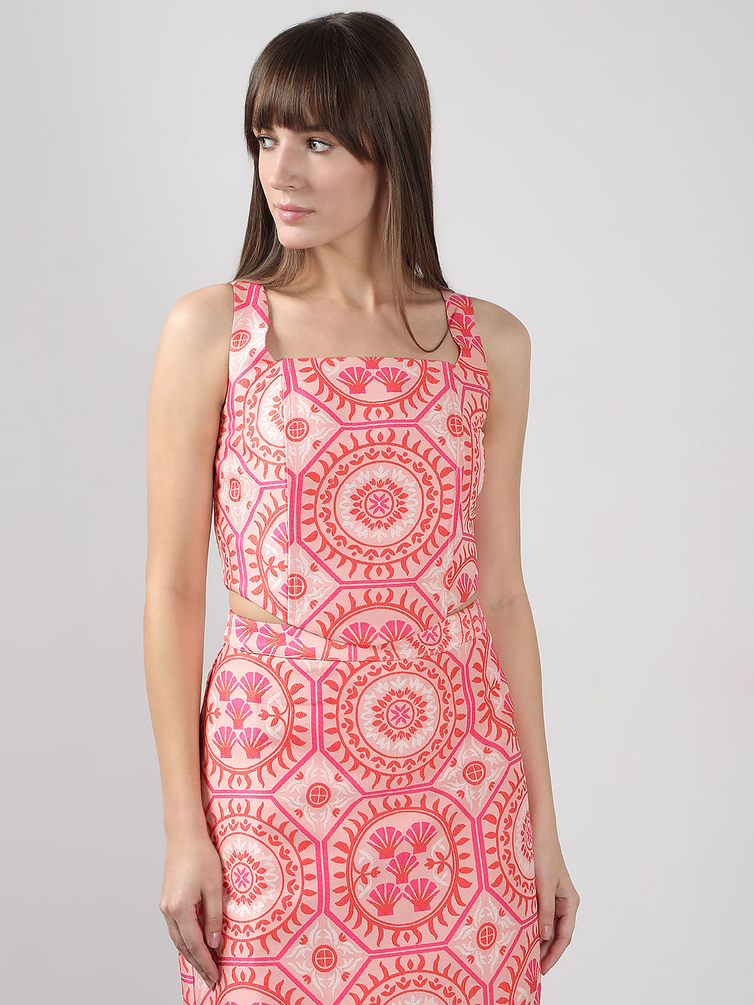 Pink Printed Co-Ord Set Crop Top