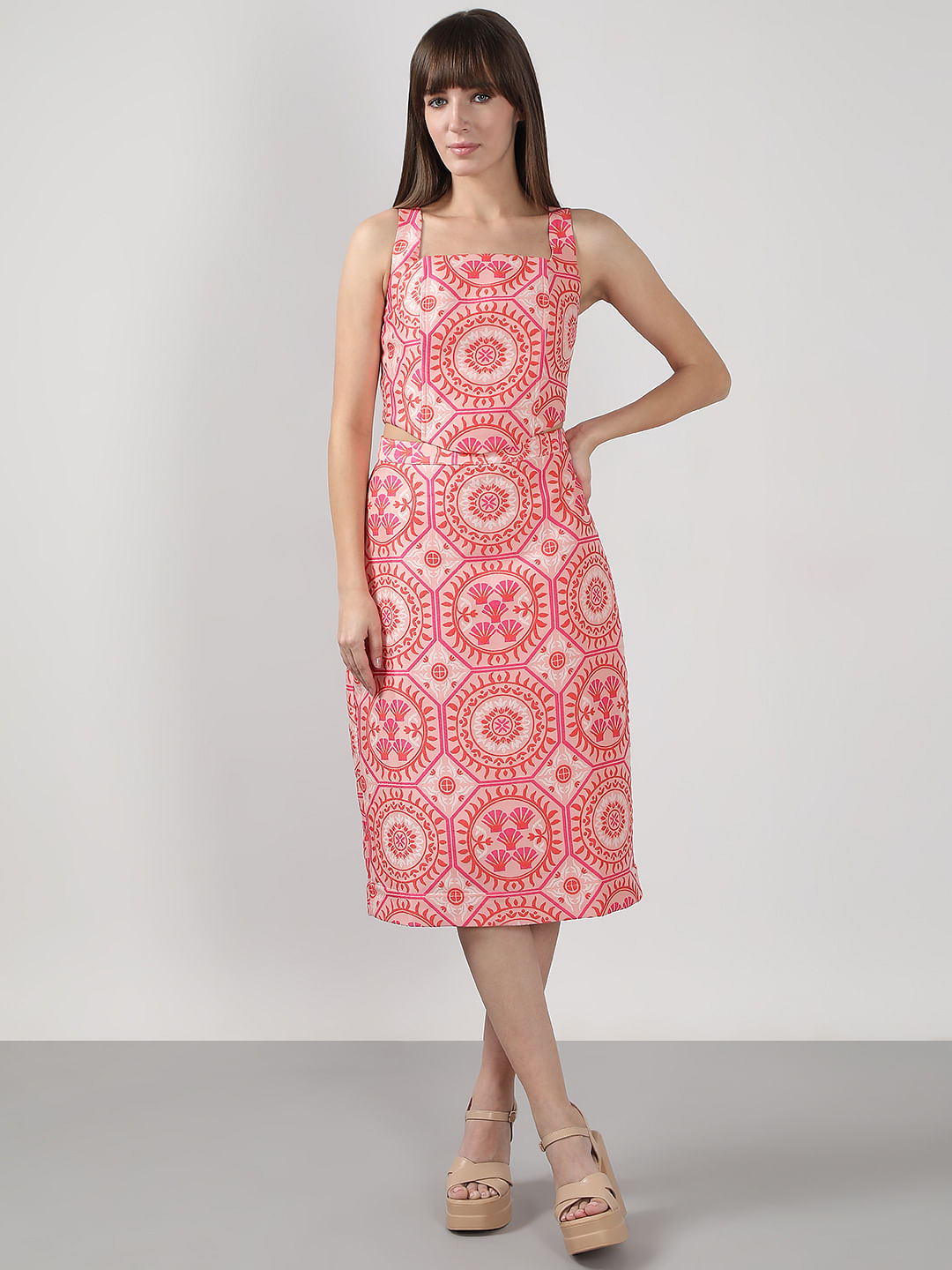 Pink Printed Co-Ord Set Crop Top