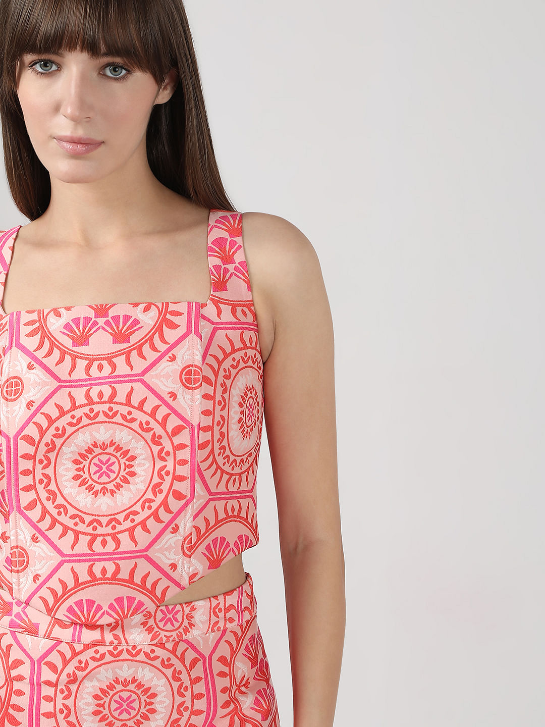 Pink Printed Co-Ord Set Crop Top