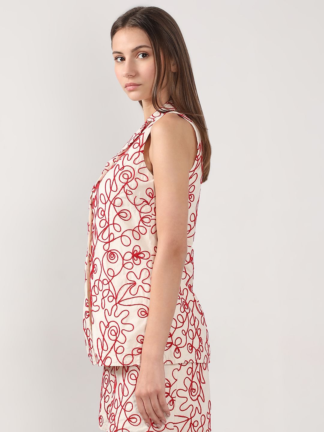 Ecru Cording Detail Co-Ord Set Vest