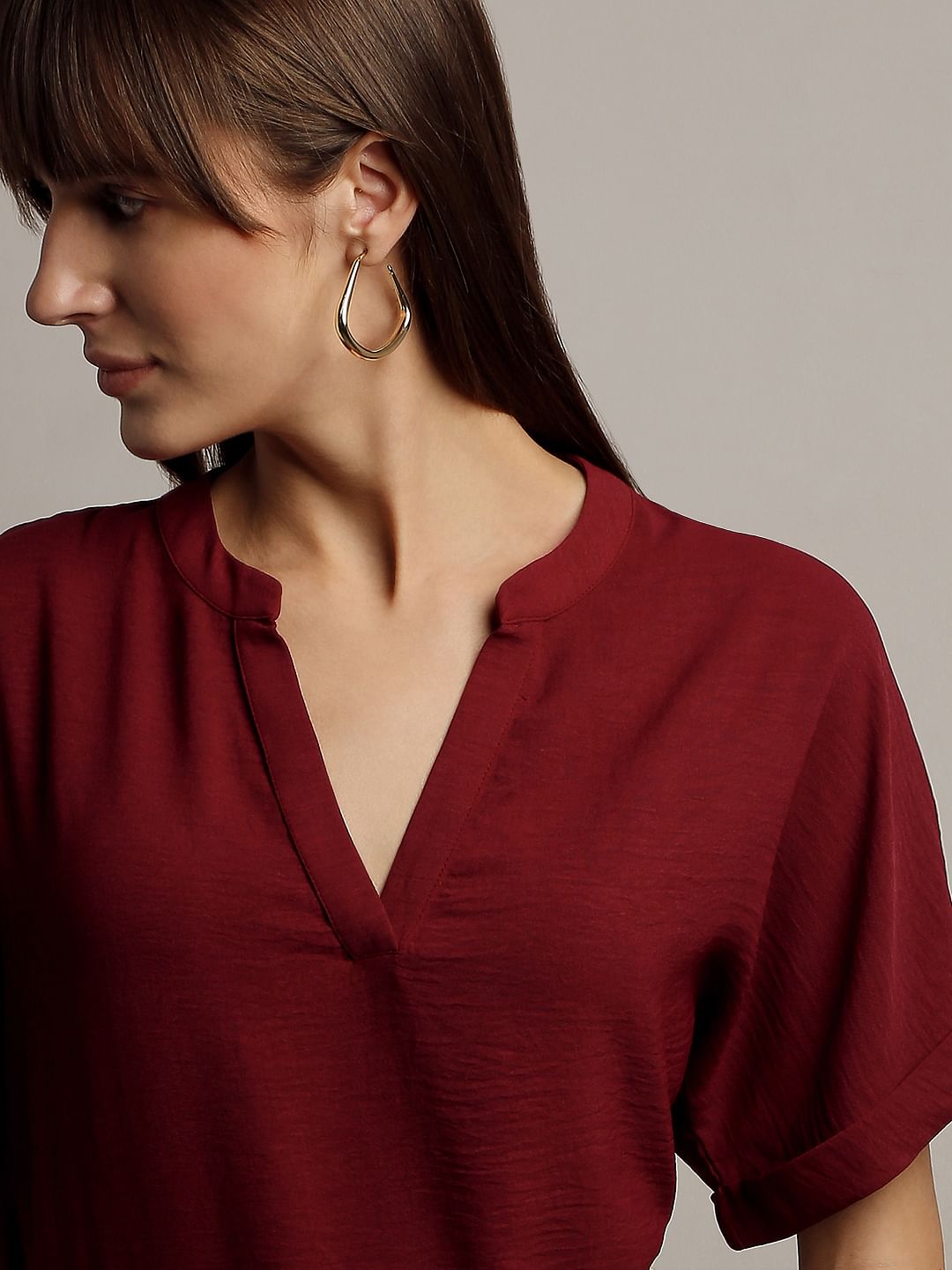 Maroon V Neck Top