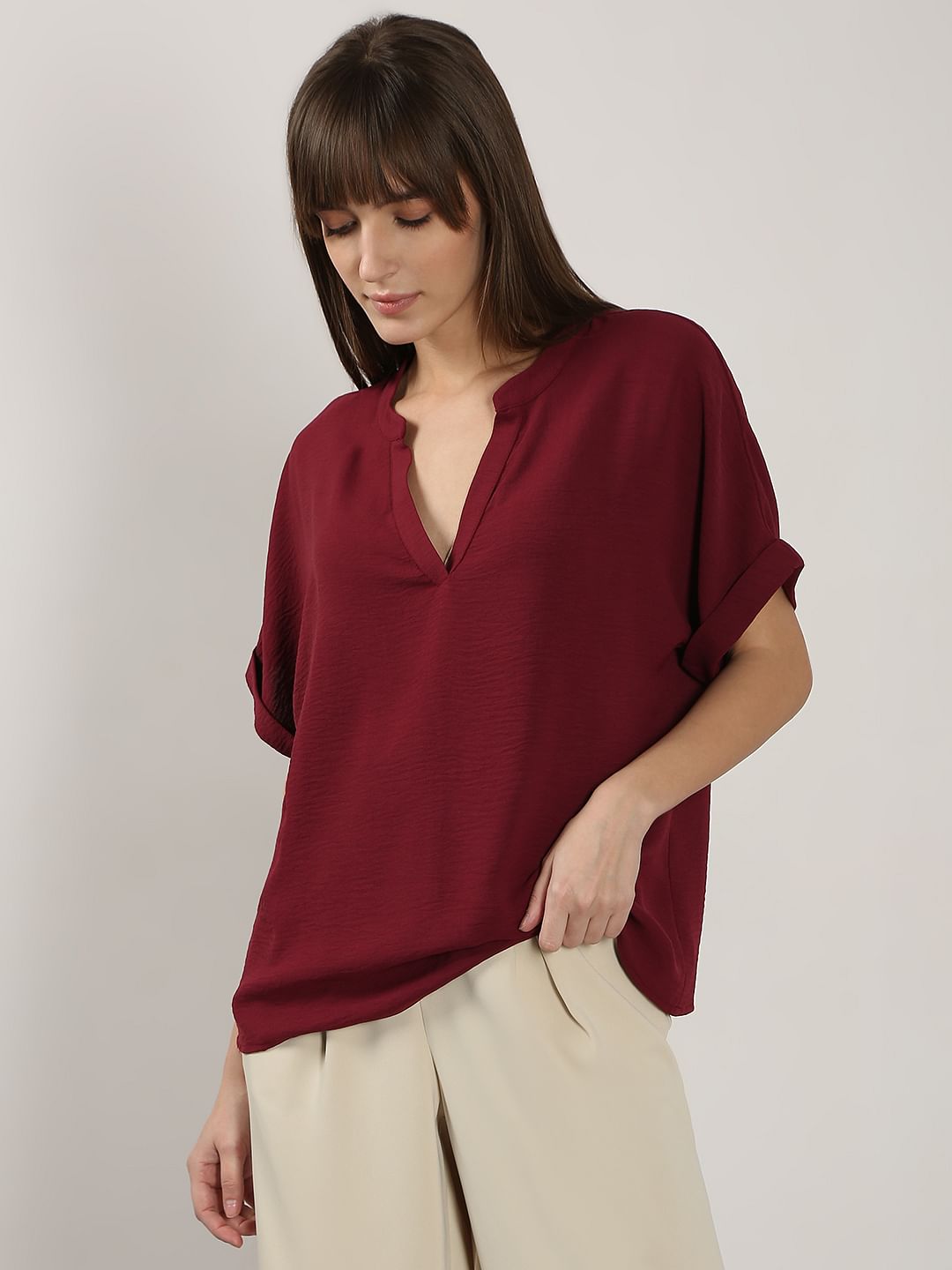 Maroon V Neck Top