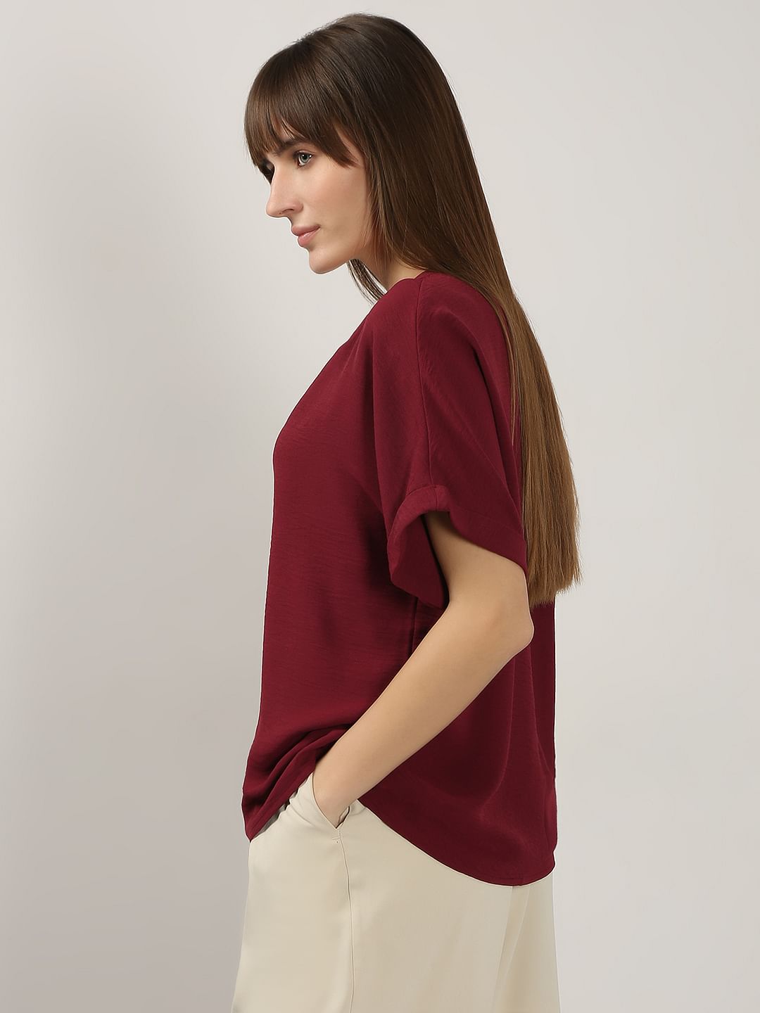 Maroon V Neck Top