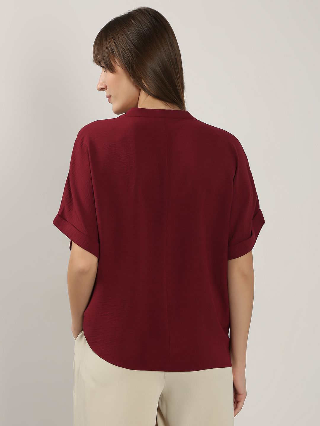 Maroon V Neck Top