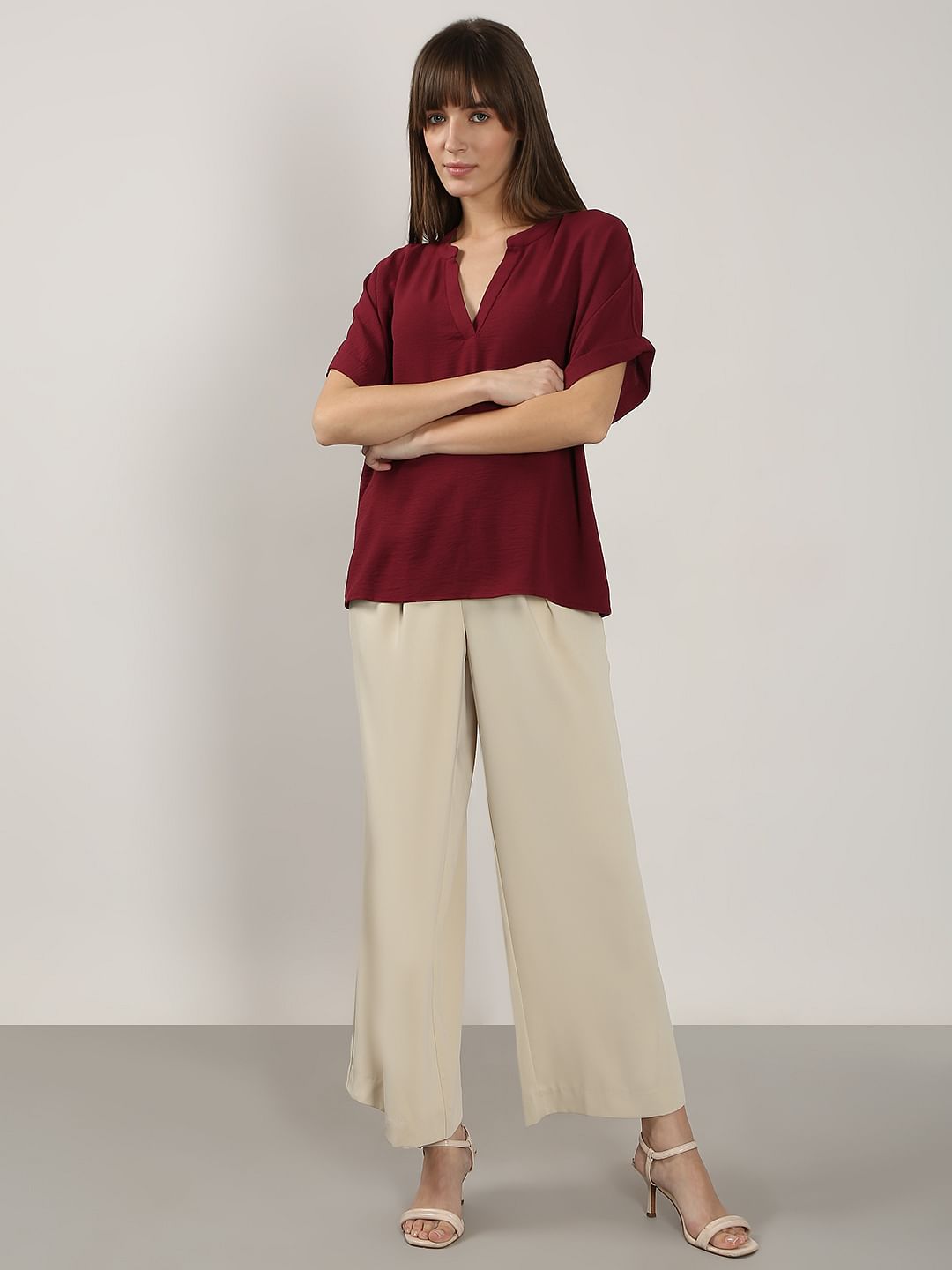 Maroon V Neck Top