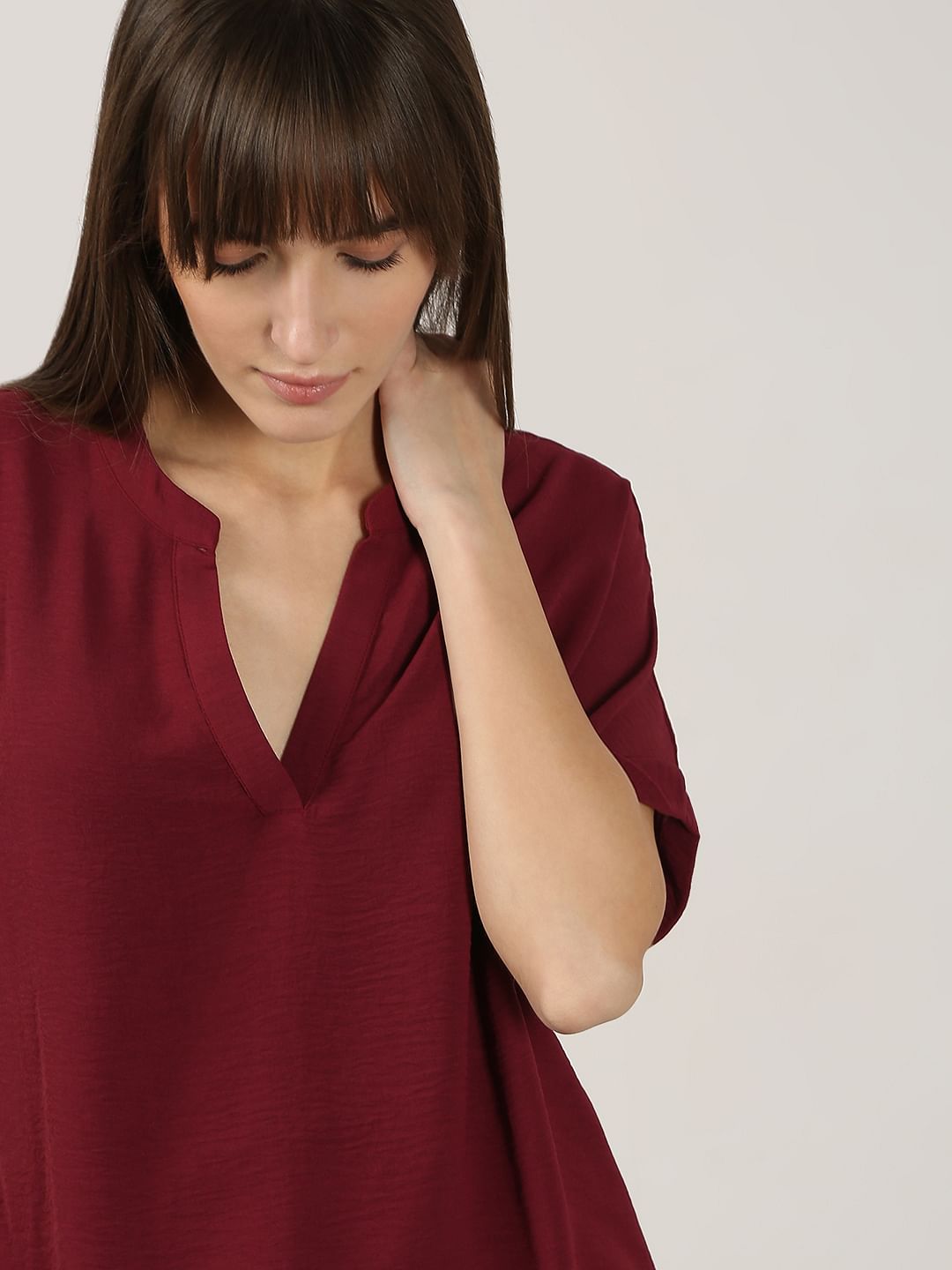 Maroon V Neck Top
