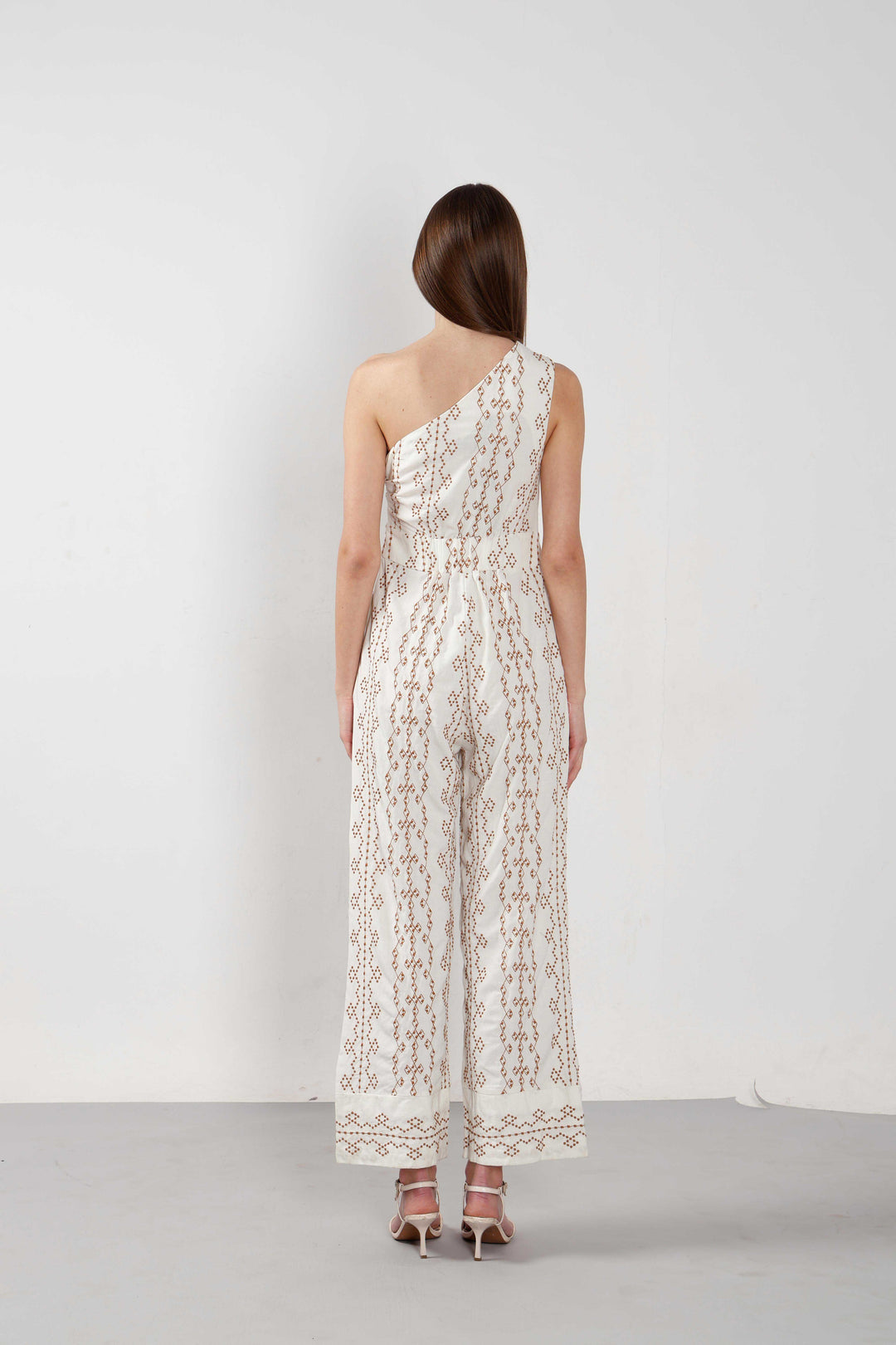 Vero Moda off-White Printed One-Shoulder Jumpsuit