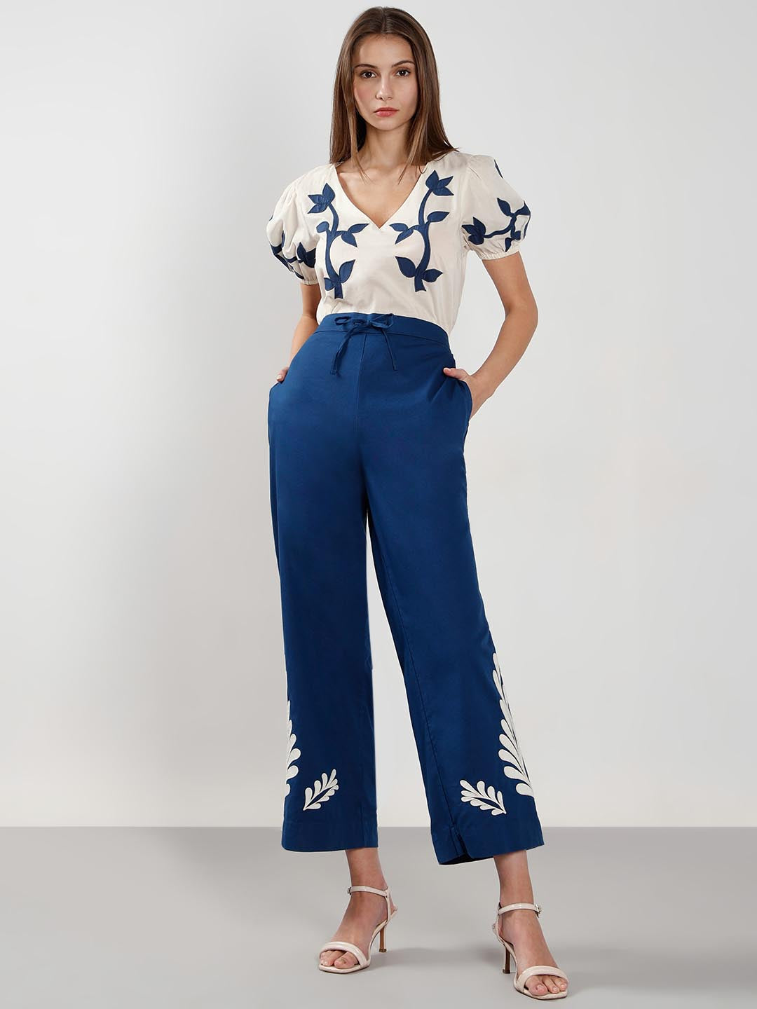 Vero Moda Dark Blue Printed High Rise Pants