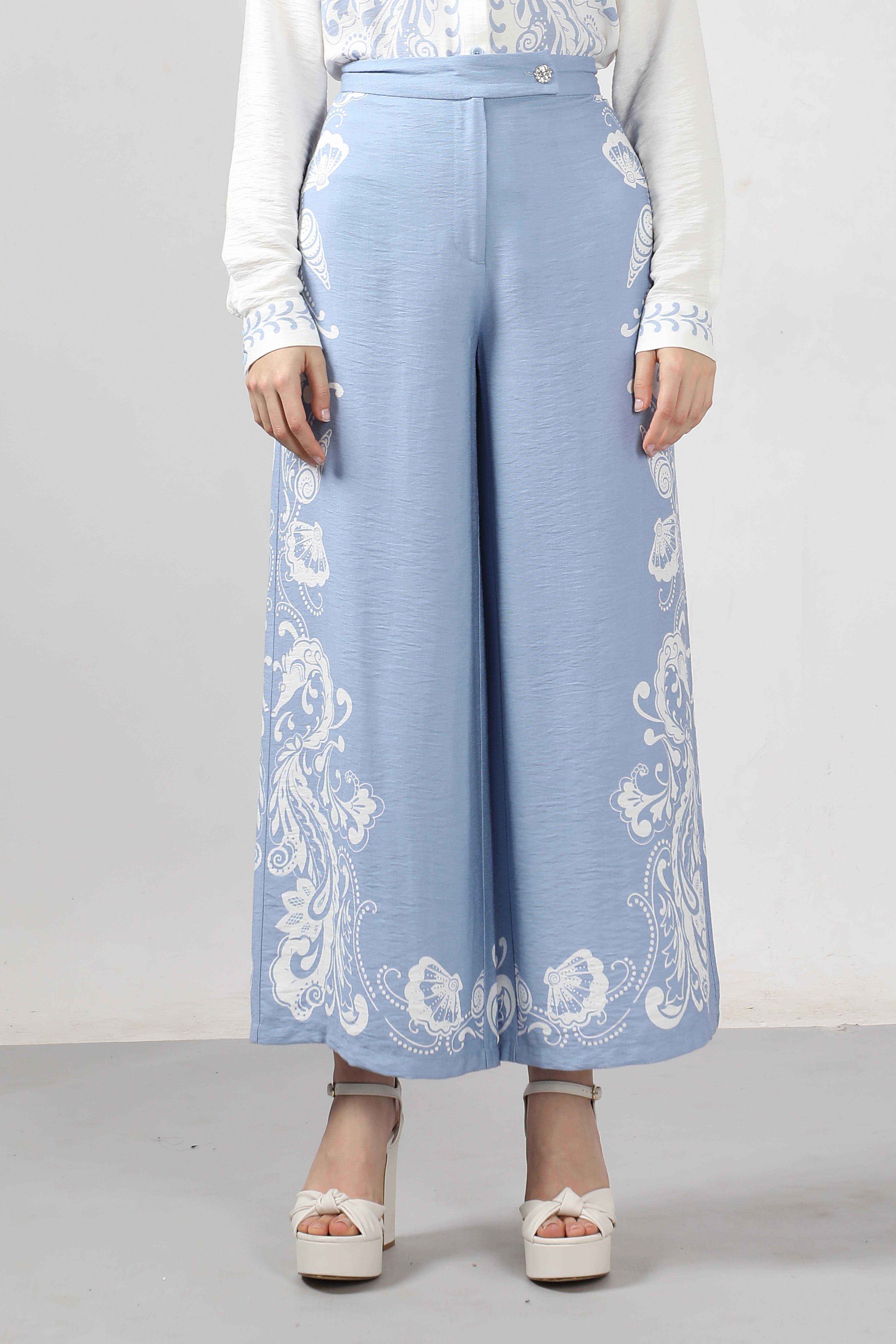 Vero Moda Blue Printed Wide Leg Pants