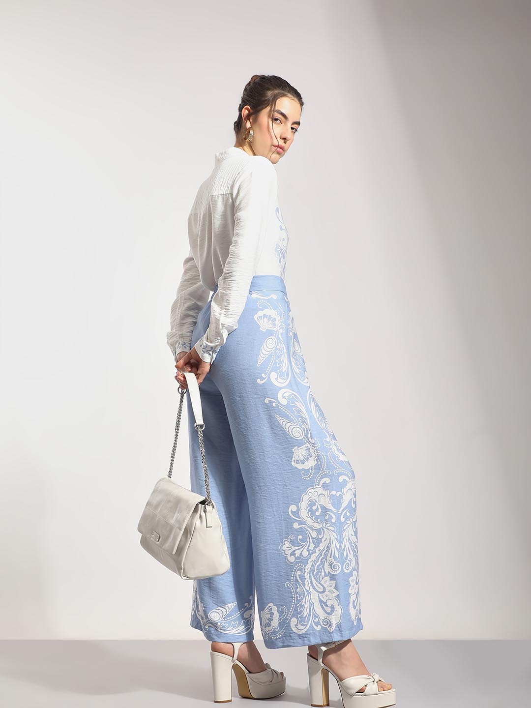 Vero Moda Blue Printed Wide Leg Pants