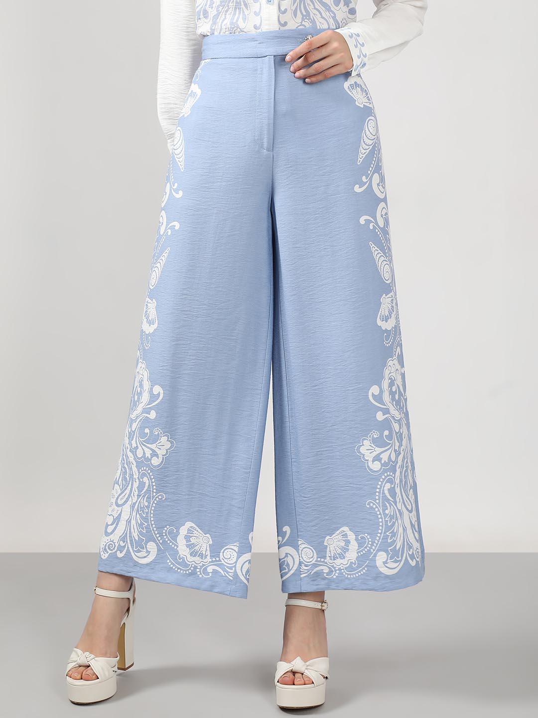 Vero Moda Blue Printed Wide Leg Pants