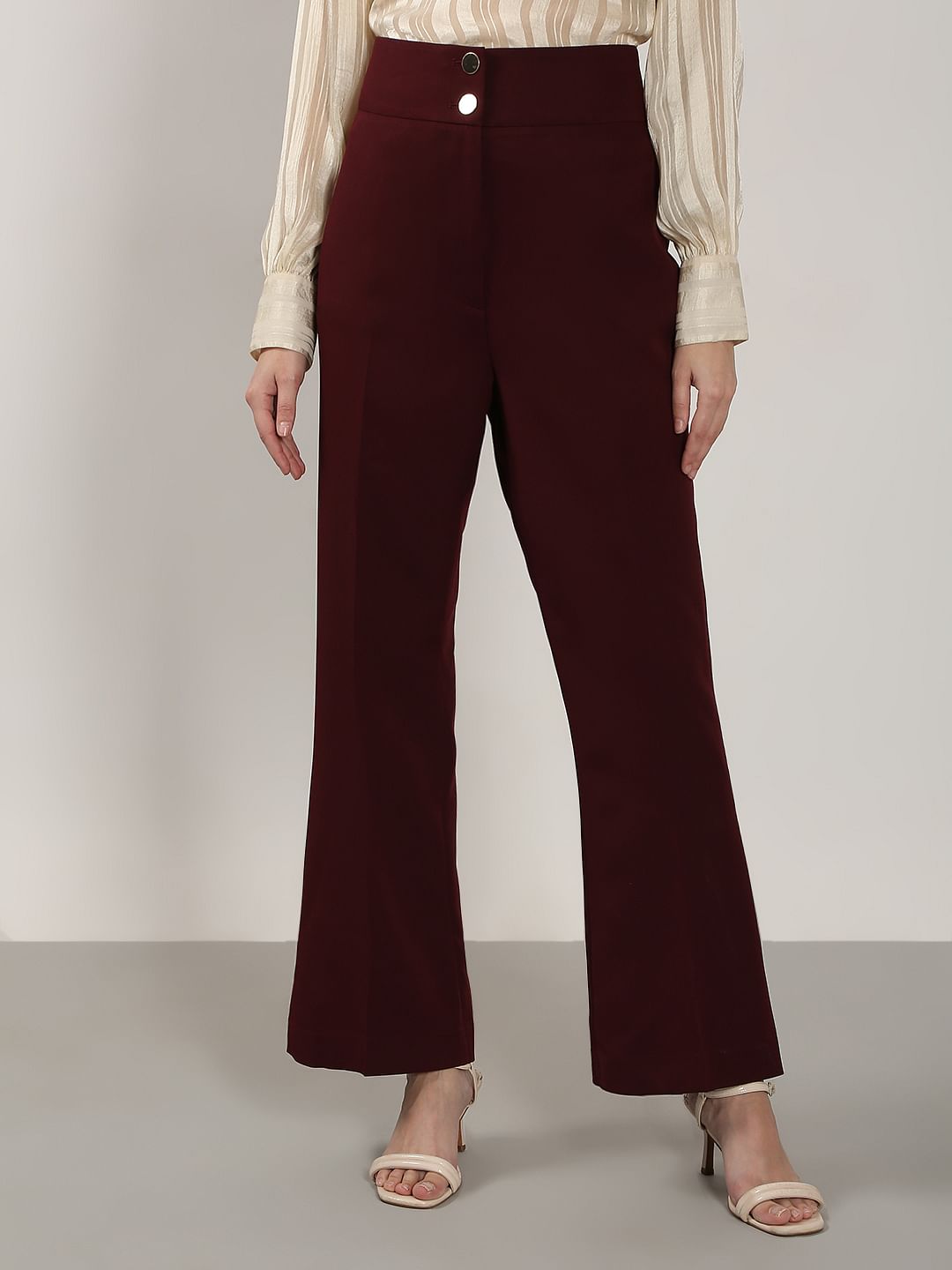 Maroon High Rise Wide Leg Pants